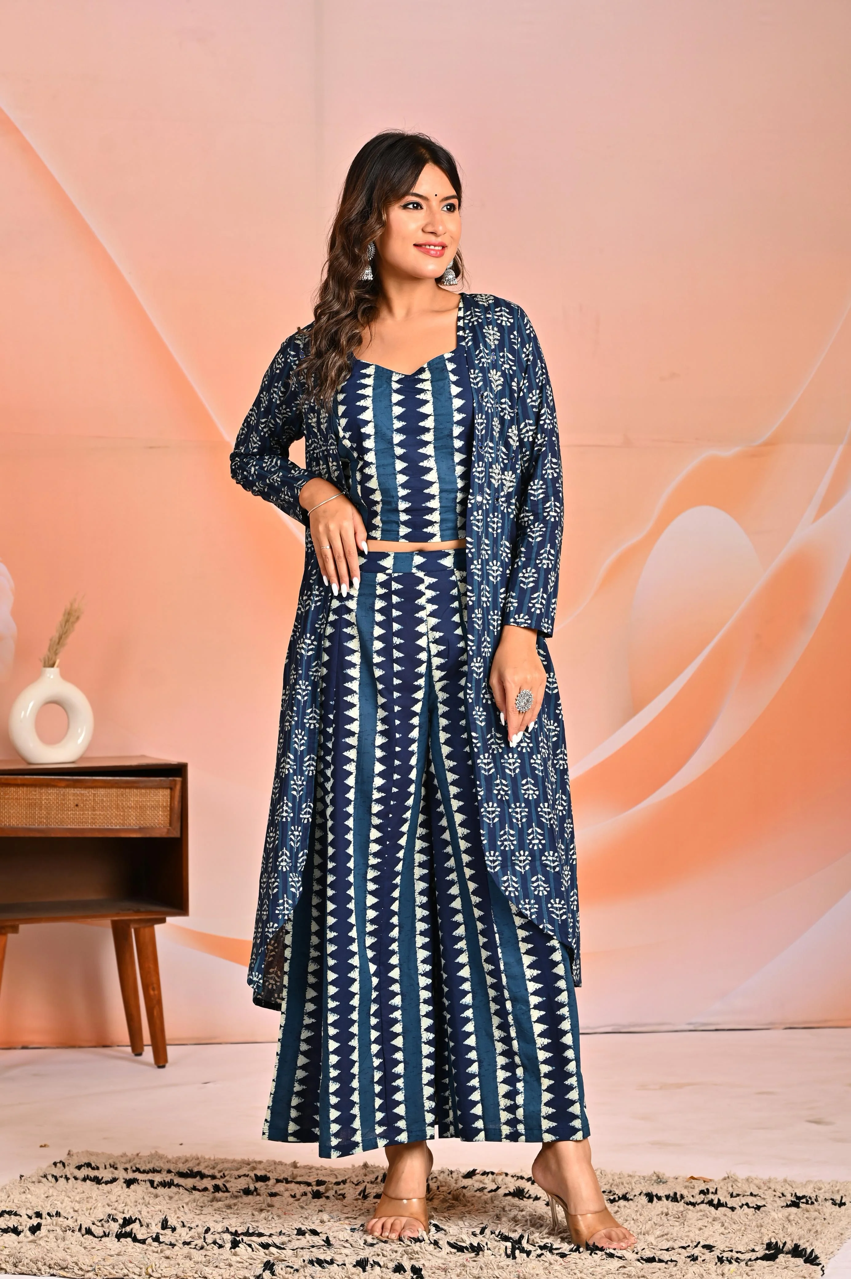 Mahua azure printed 3 pc fusion set - Image 4