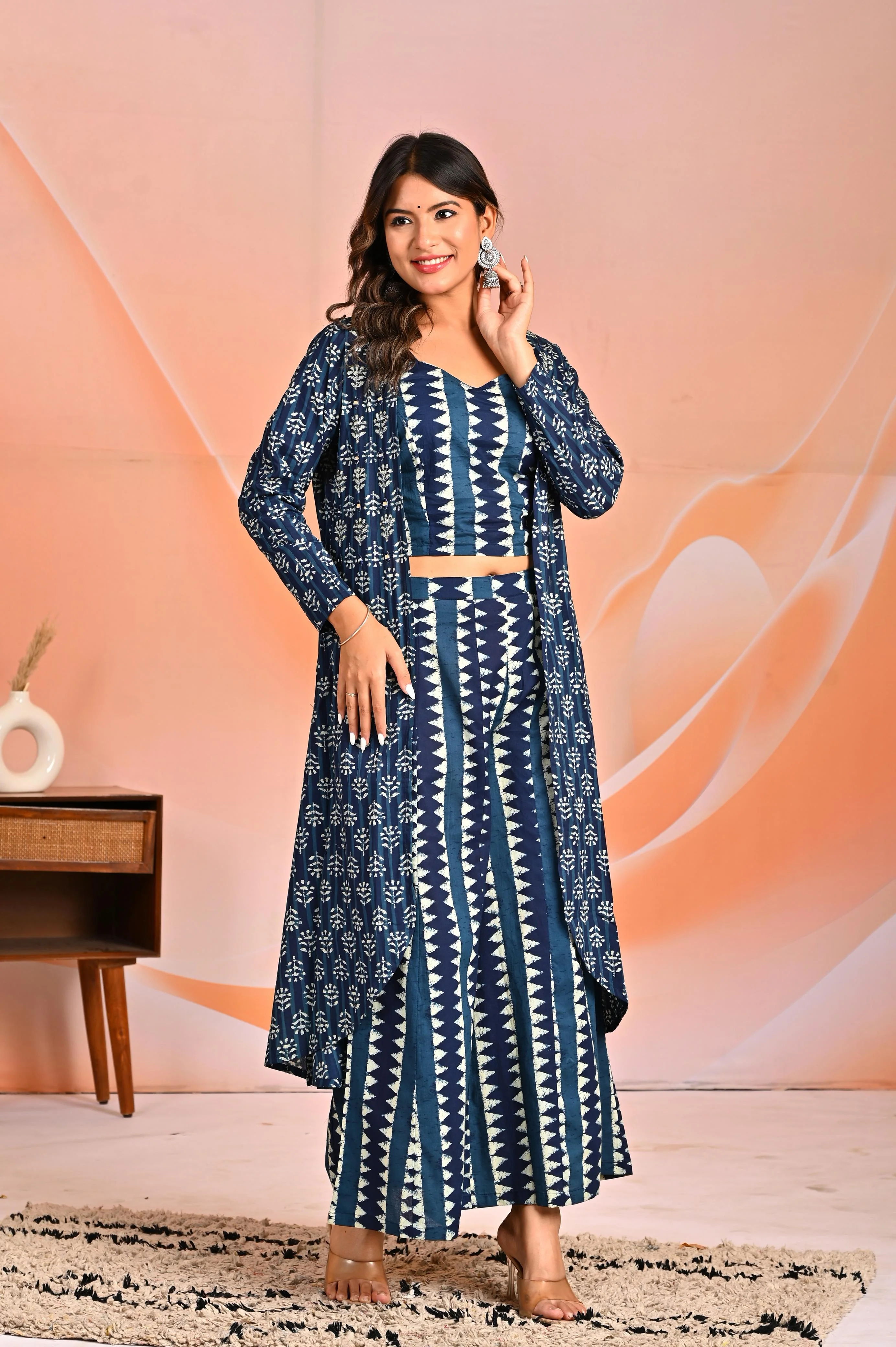 Mahua azure printed 3 pc fusion set - Image 5