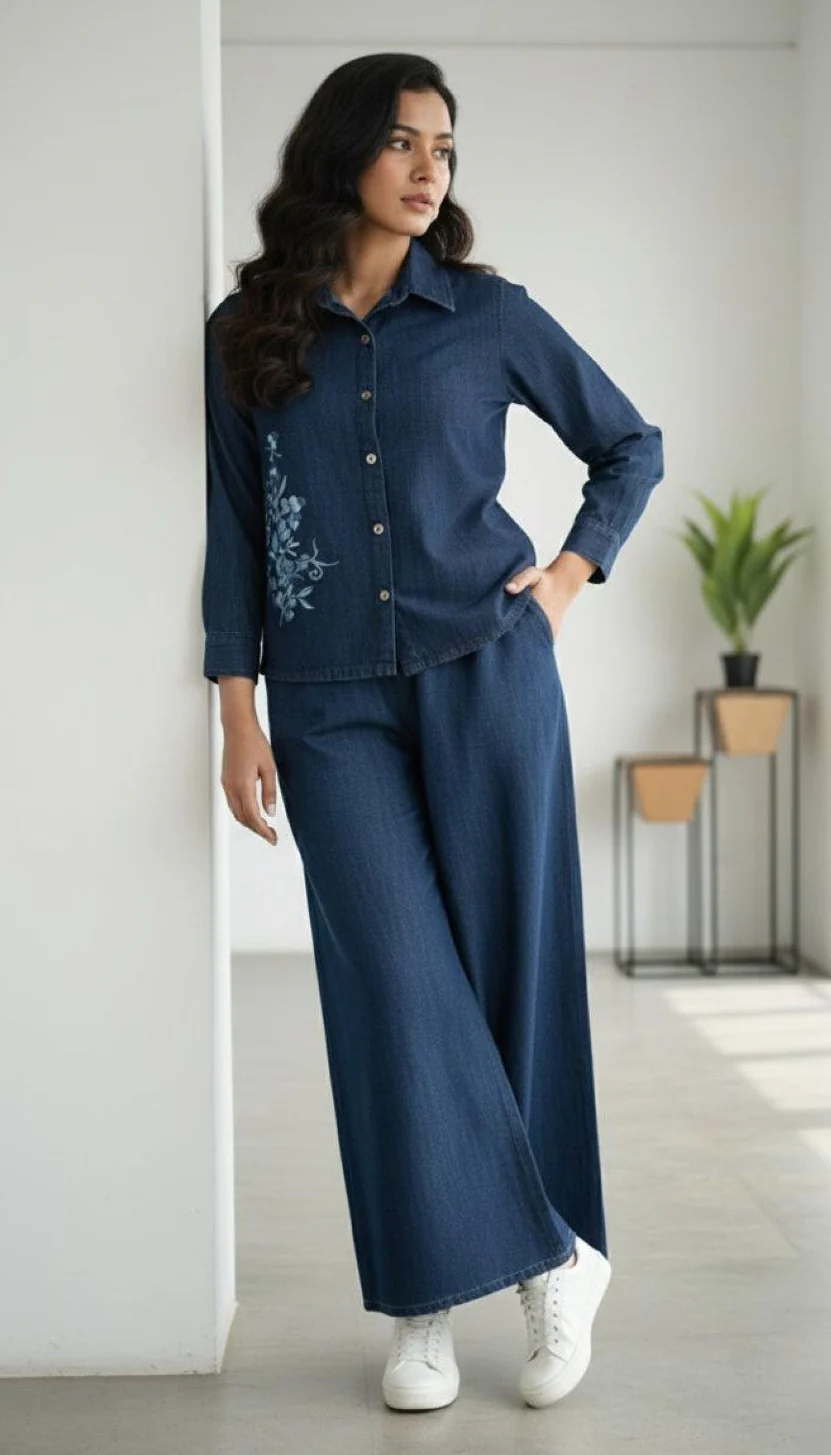 Prisha tiffany embroidery denim co-ord set - Image 3