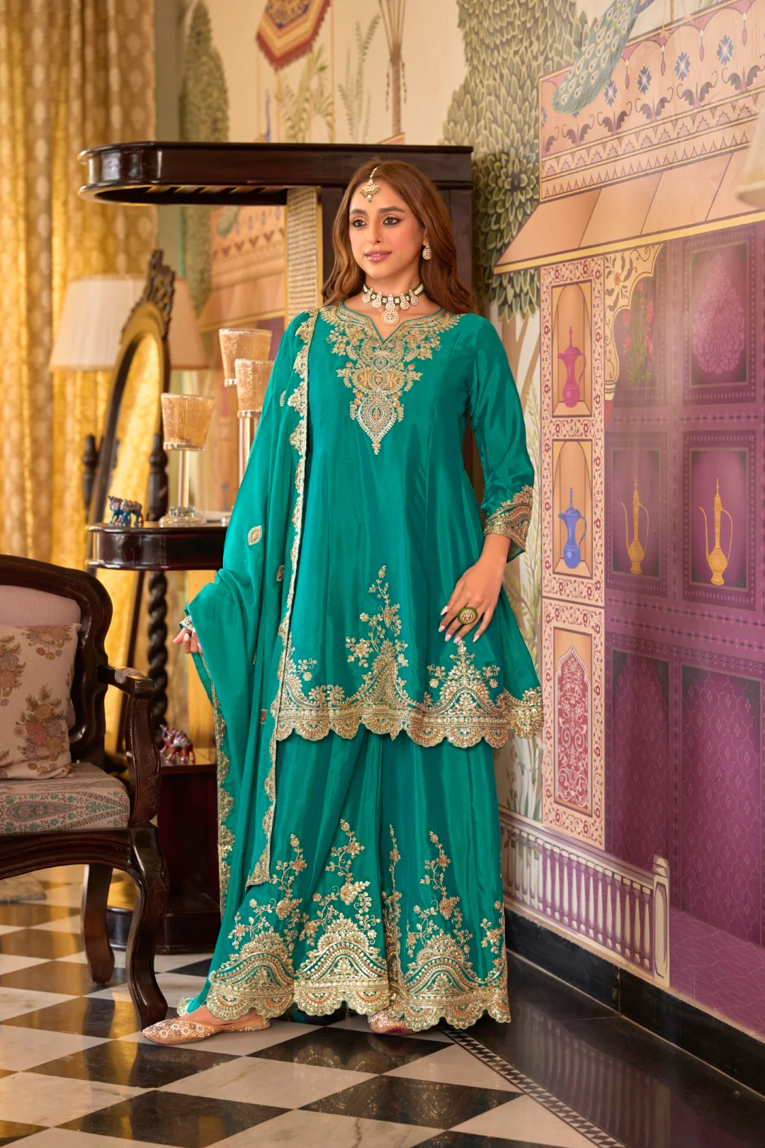 Rangrit fern full work gharara set - Image 4