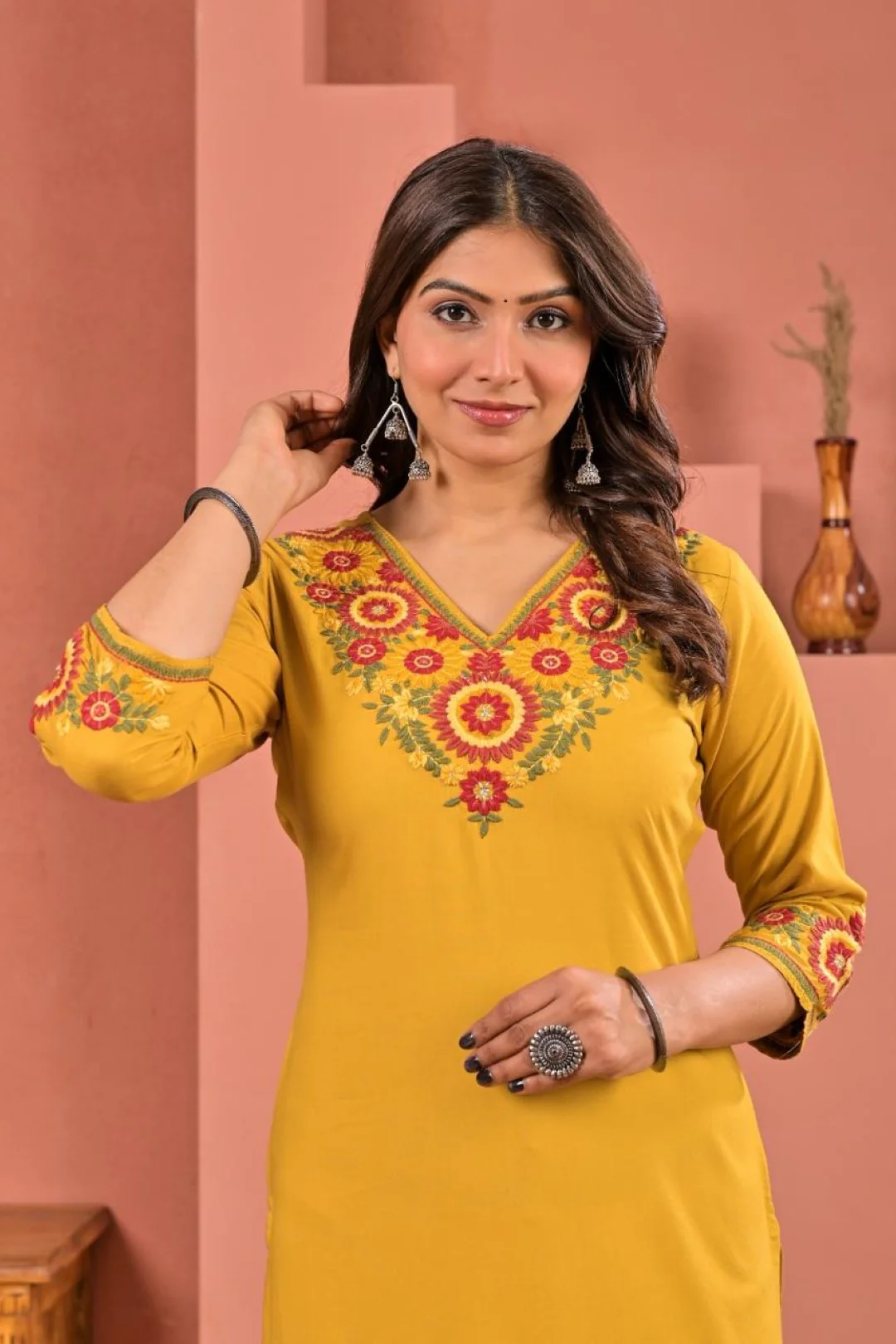 Chandri Mustard Embroidered Kurti - Image 2