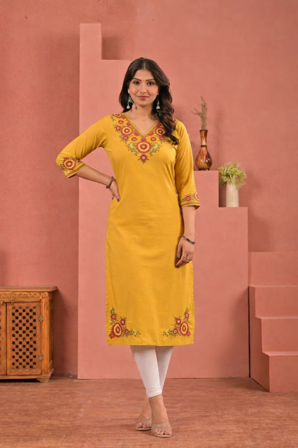Chandri Mustard Embroidered Kurti - Image 3