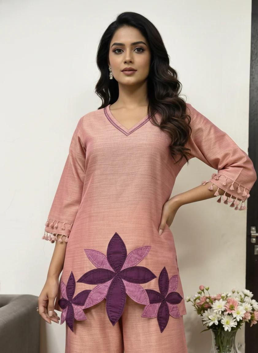 Prisha salmon embroidery co-ord set - Image 2