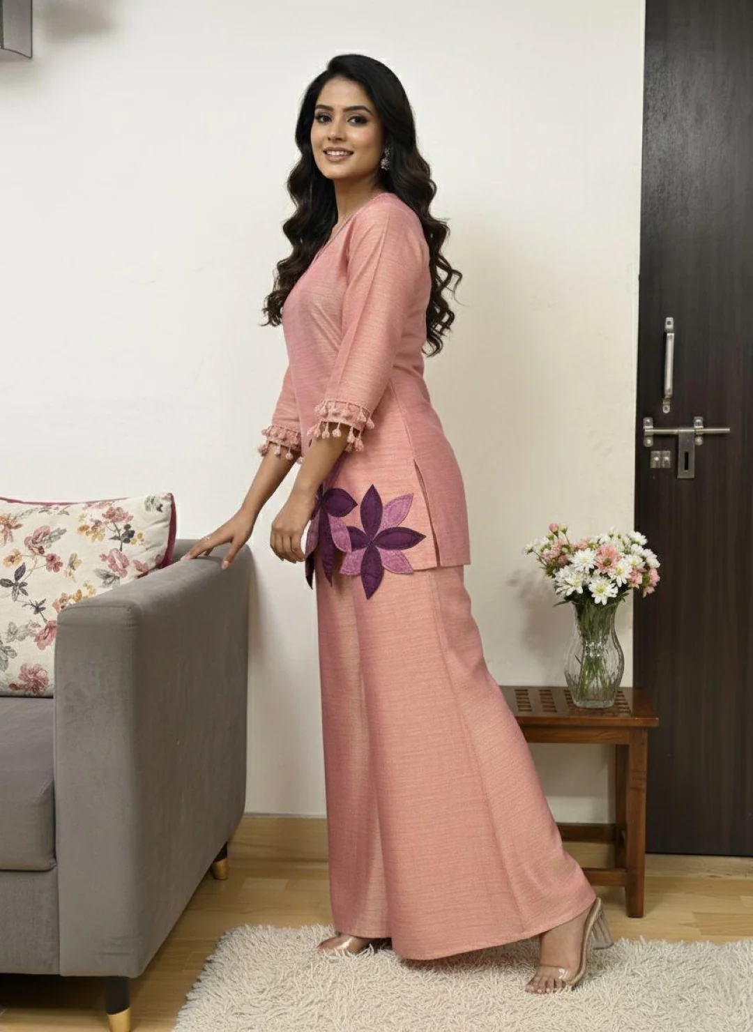 Prisha salmon embroidery co-ord set - Image 4