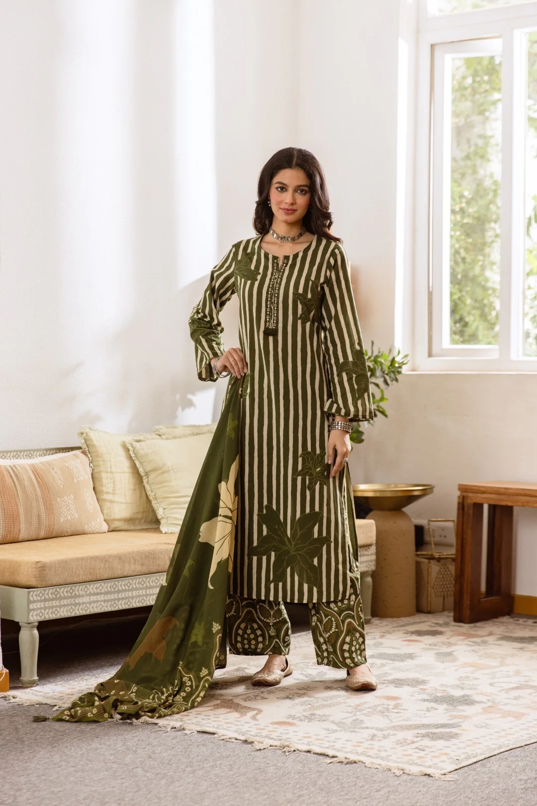 Karen olive cotton suit set - Image 4