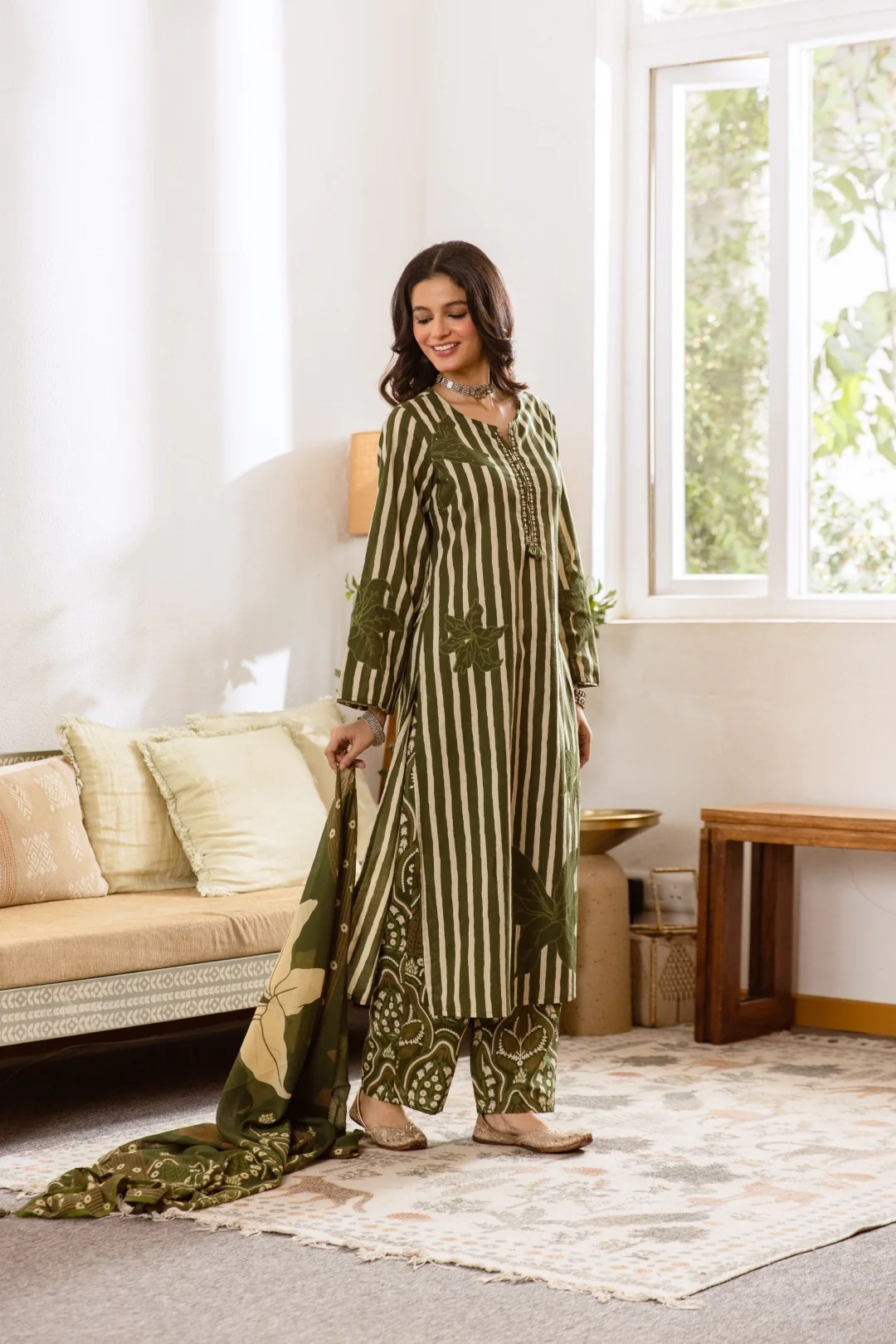 Karen olive cotton suit set - Image 5