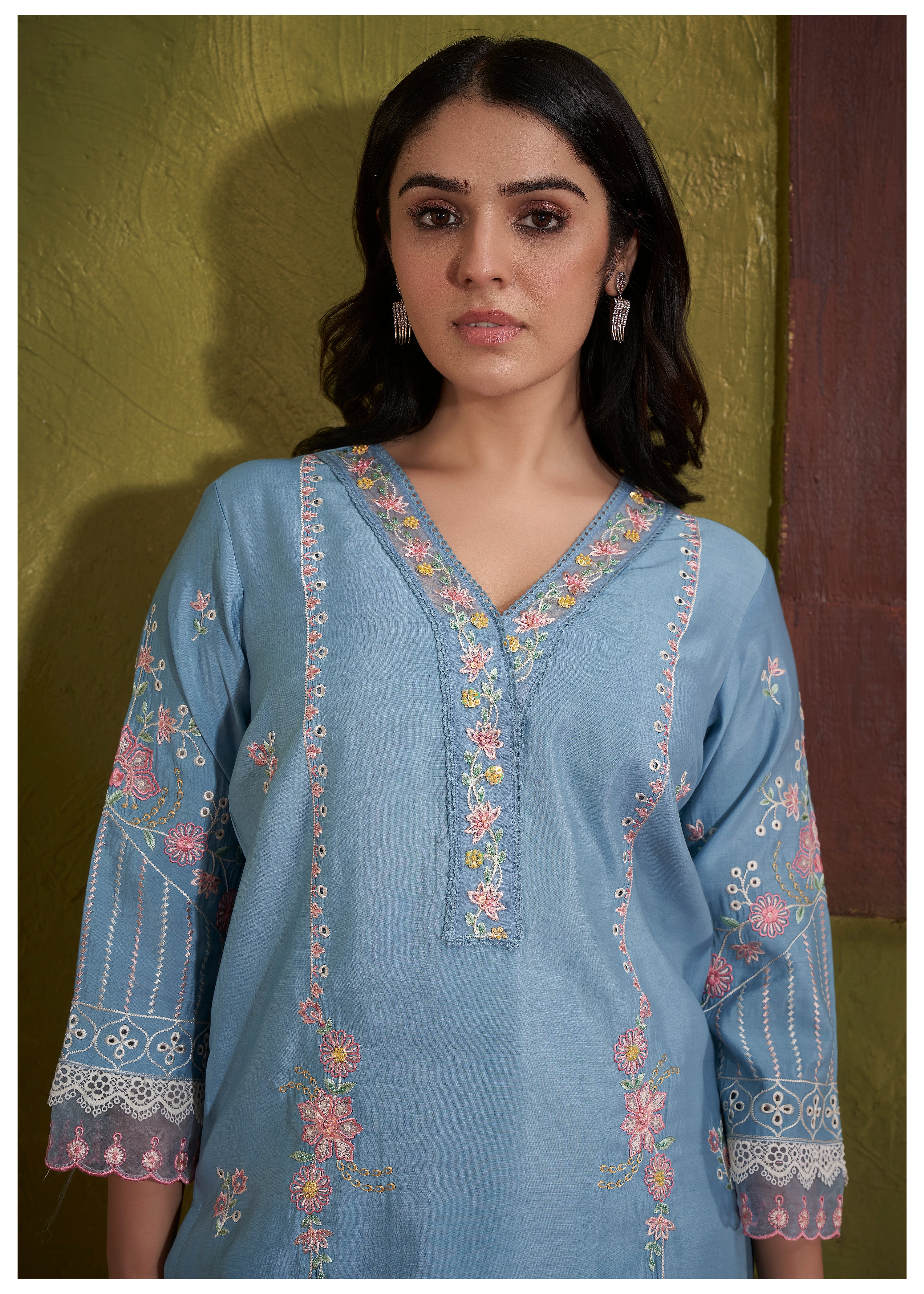 Nadira SoftBlue Embroidered Lawn Cotton Suit set - Image 2