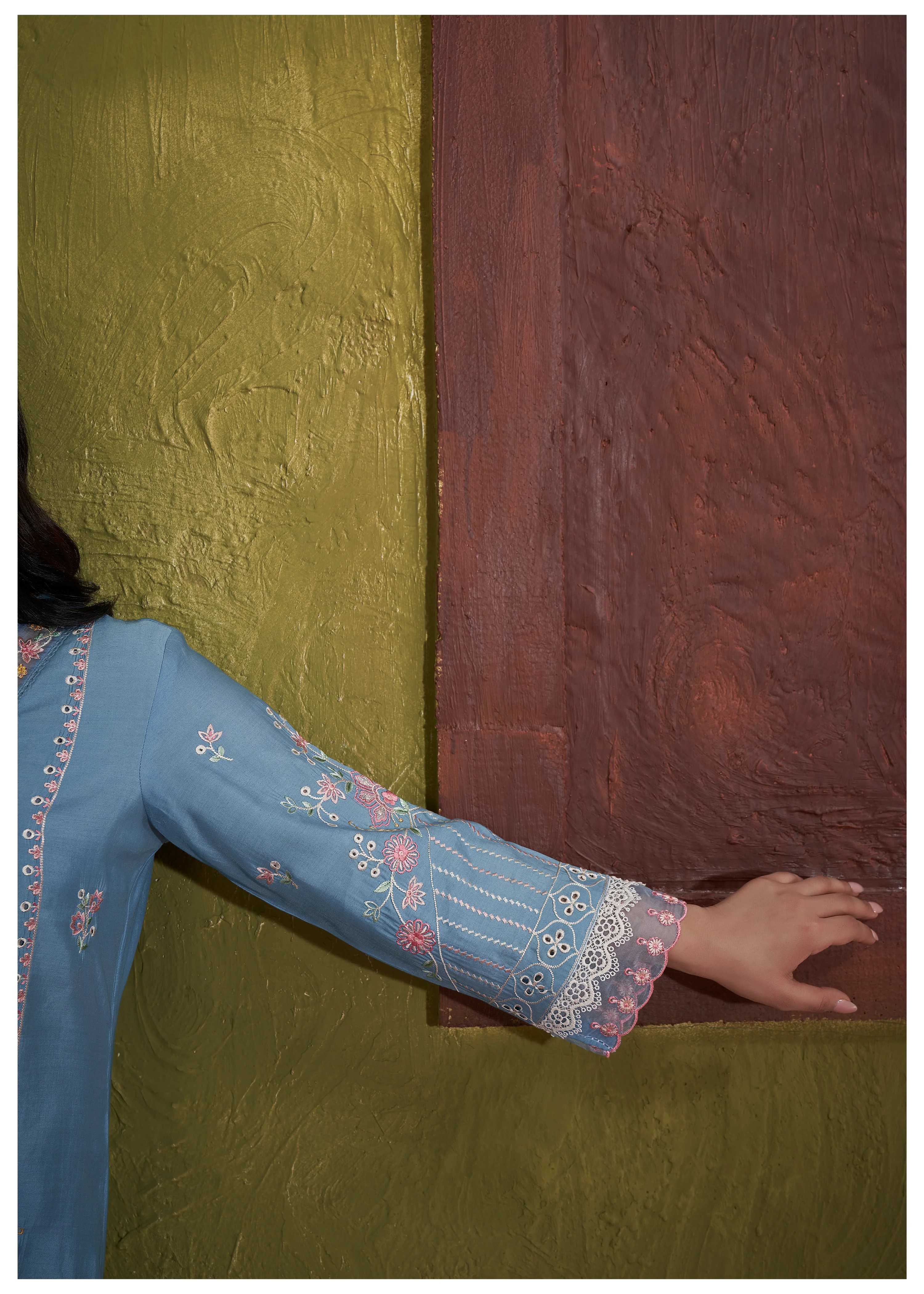 Nadira SoftBlue Embroidered Lawn Cotton Suit set - Image 4