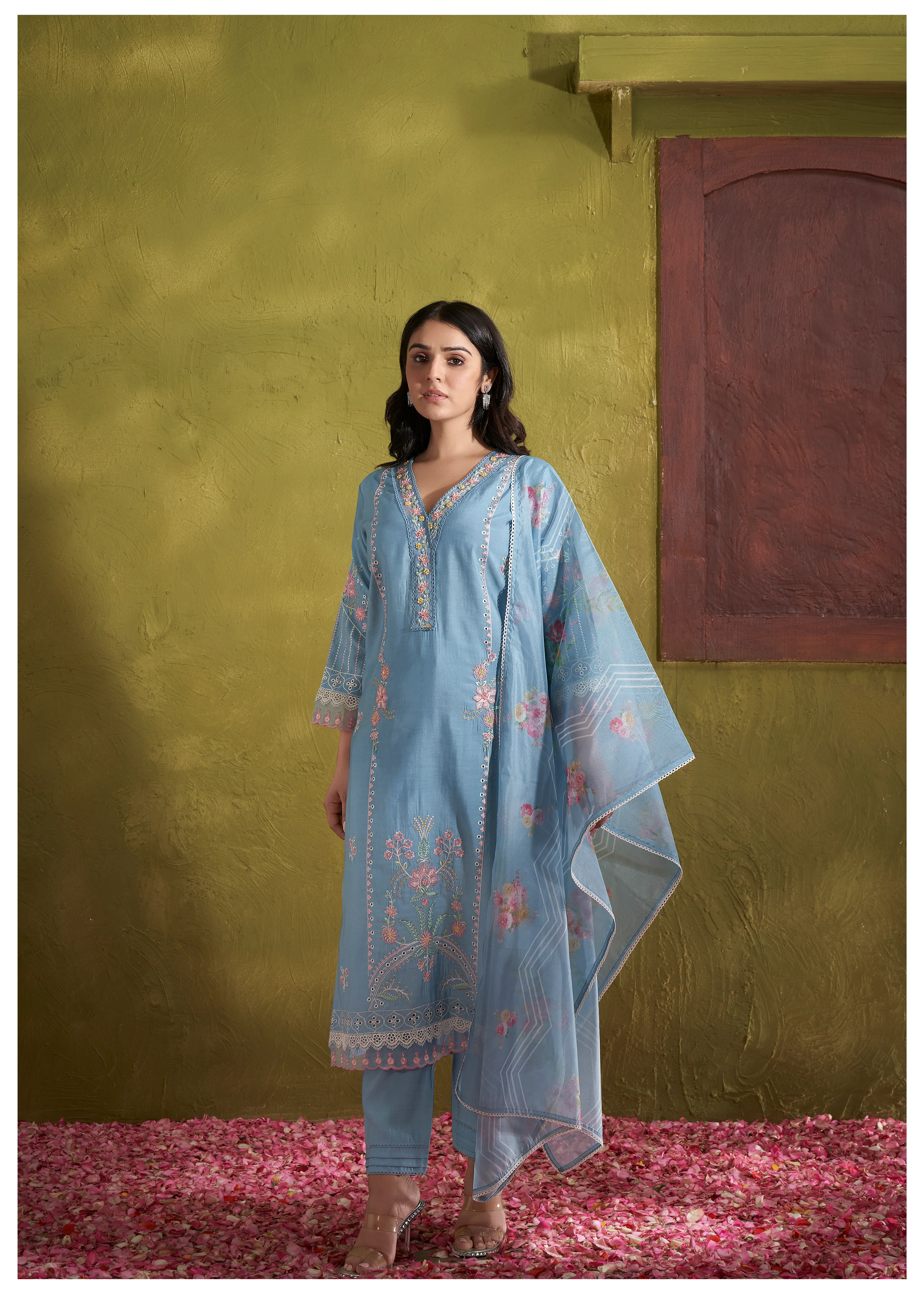 Nadira SoftBlue Embroidered Lawn Cotton Suit set - Image 5
