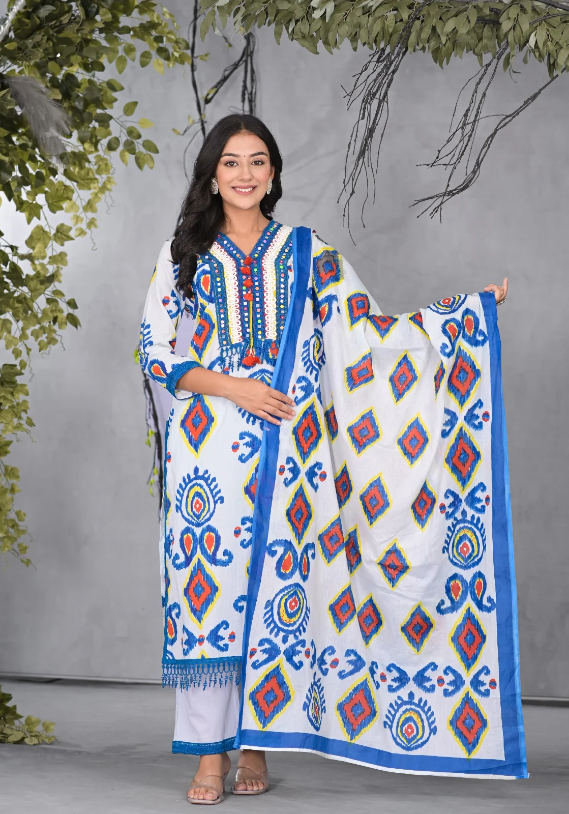 ARANYA TINT IKAT PRINT COTTON SUIT SET - Image 3