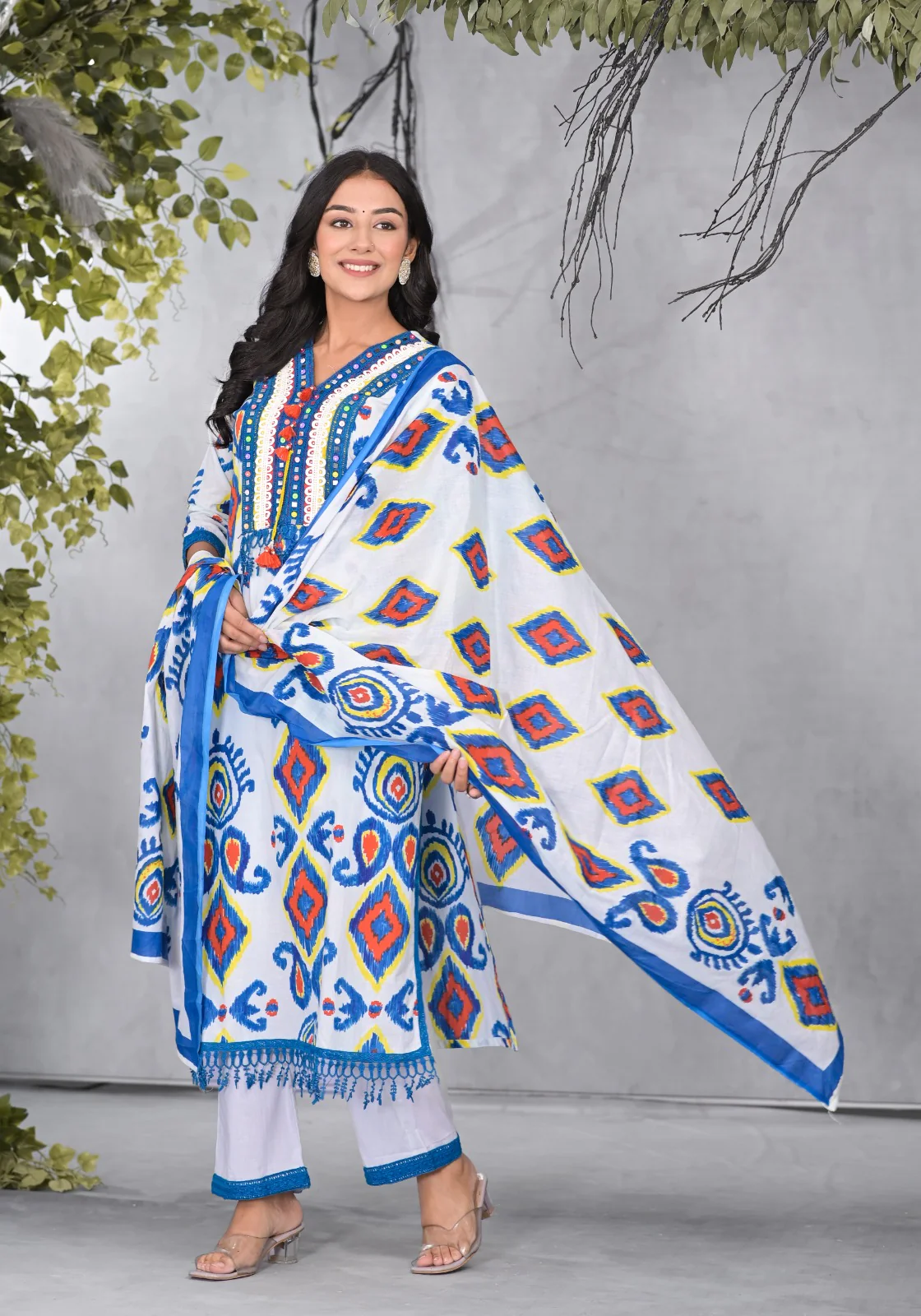 ARANYA TINT IKAT PRINT COTTON SUIT SET - Image 4
