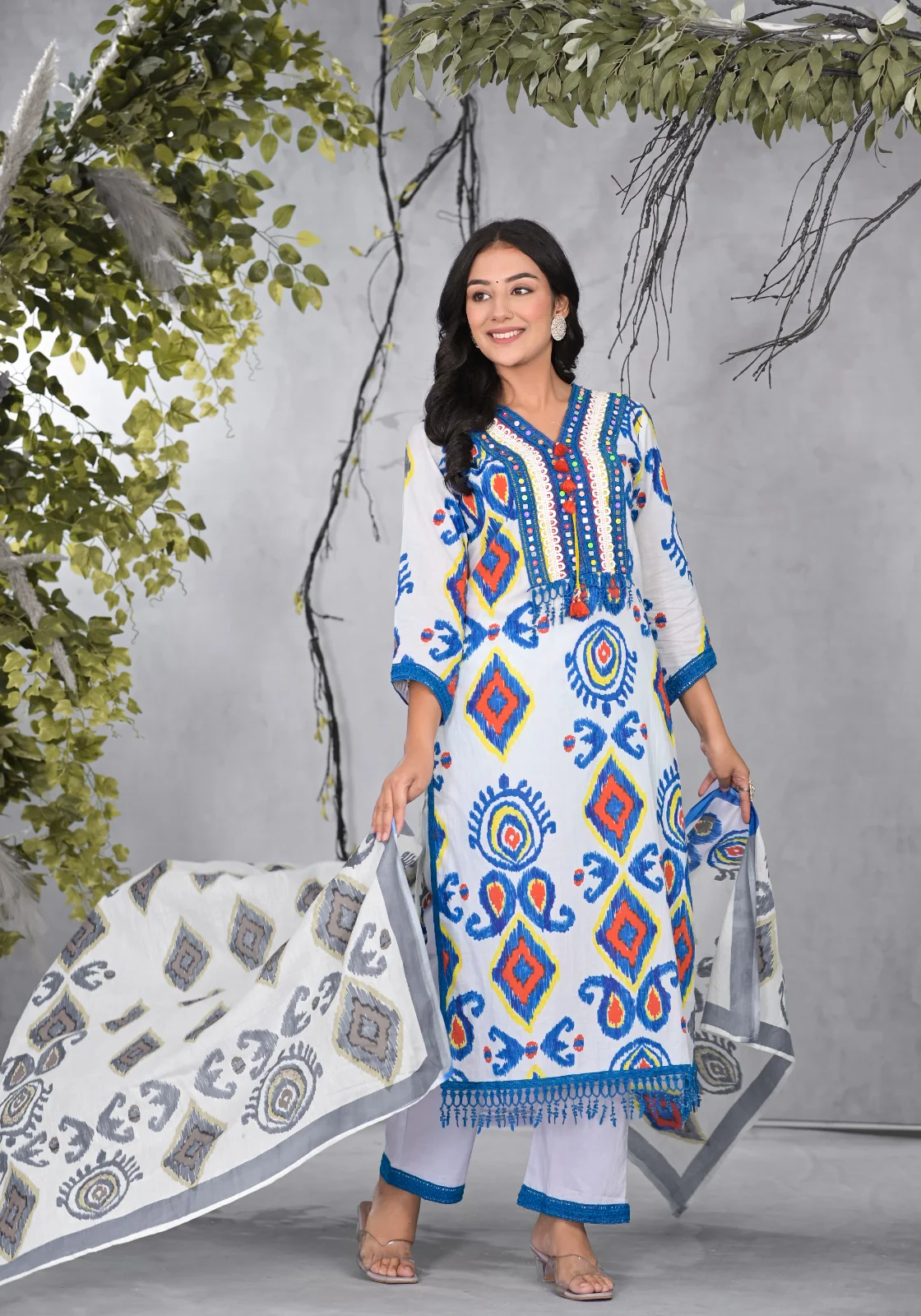 ARANYA TINT IKAT PRINT COTTON SUIT SET - Image 5