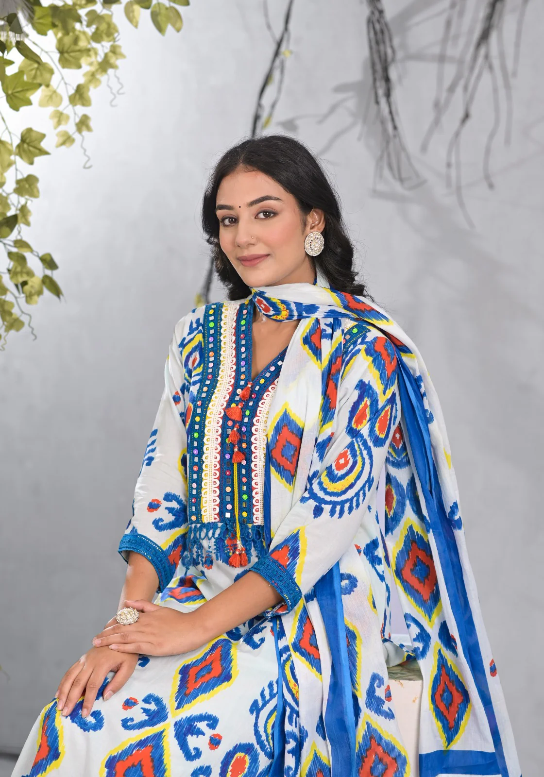 ARANYA TINT IKAT PRINT COTTON SUIT SET - Image 6