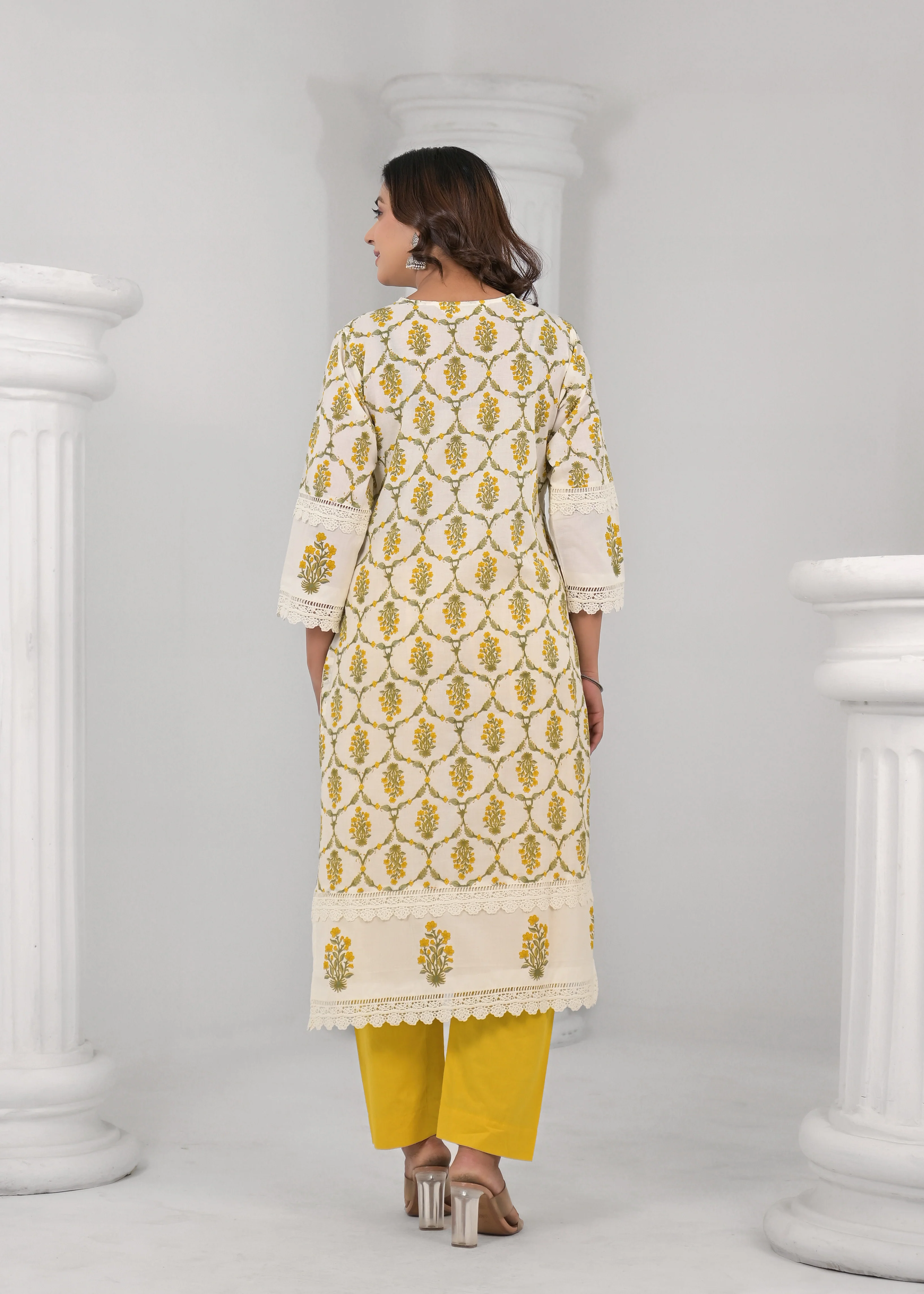 SAYESHA MUSTARD PRINTED COTTON SUIT SET - Image 3