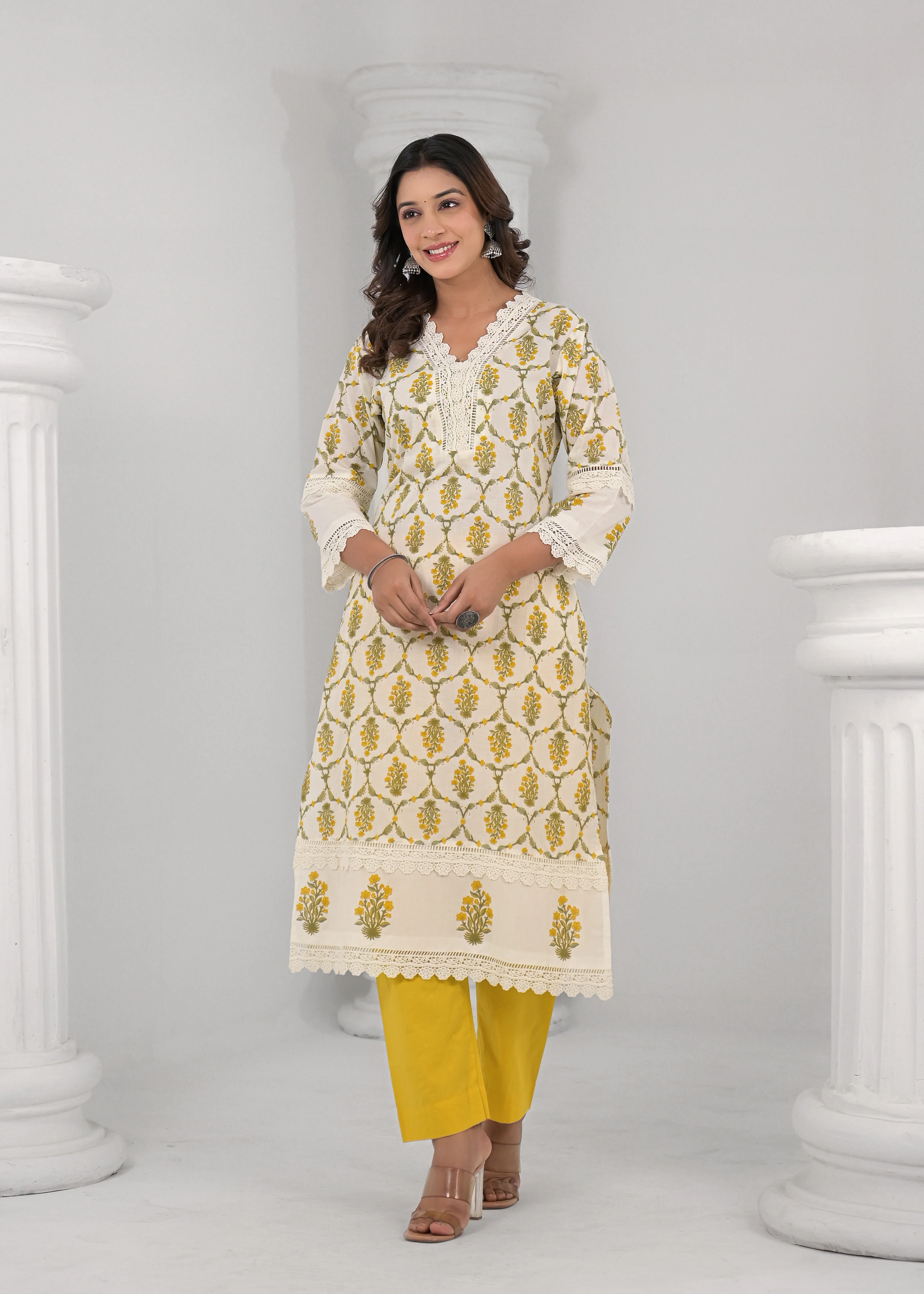 SAYESHA MUSTARD PRINTED COTTON SUIT SET - Image 5