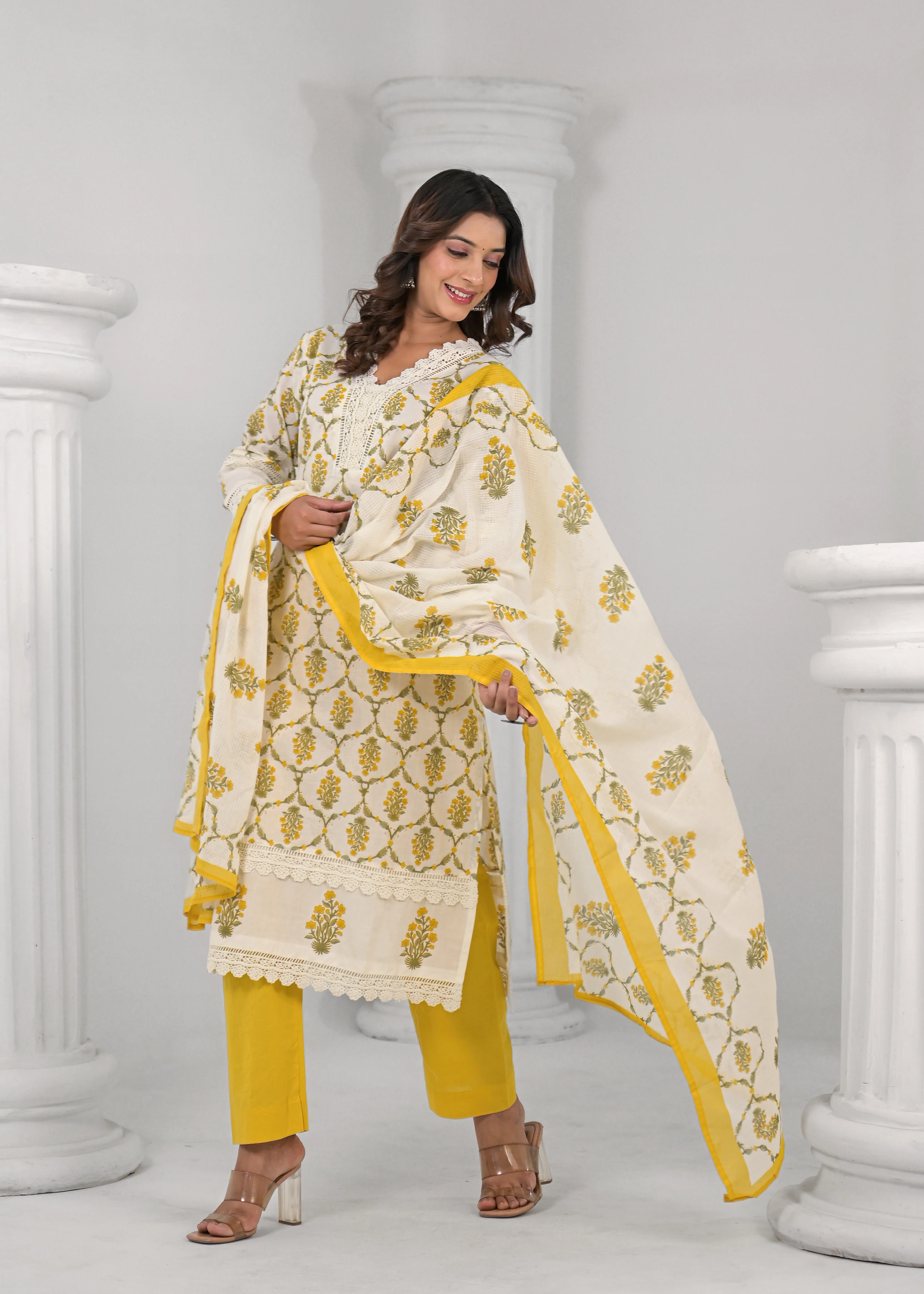 SAYESHA MUSTARD PRINTED COTTON SUIT SET - Image 6