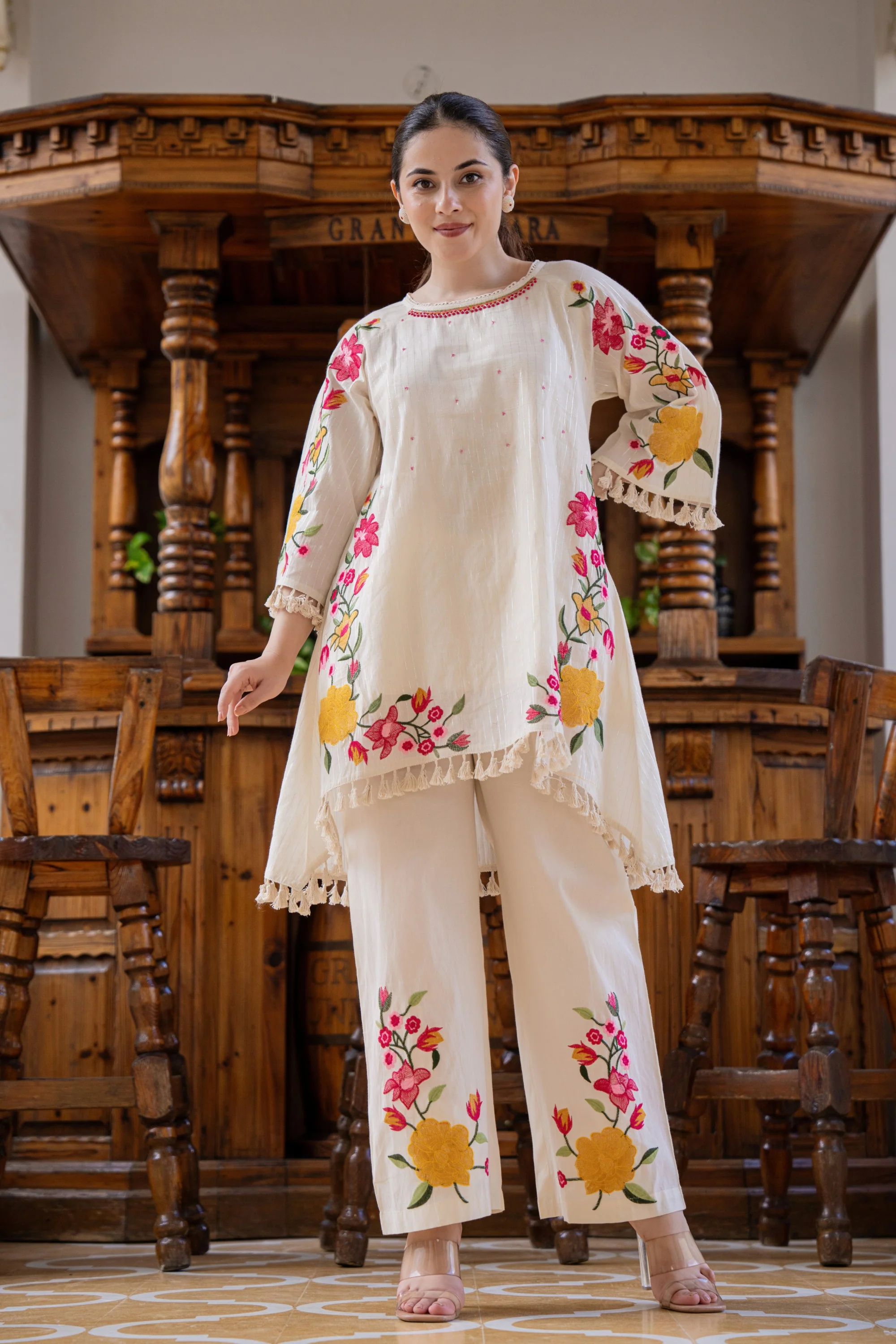 Hemal Bouquet Embroidery Cotton Co-ord Set - Image 4