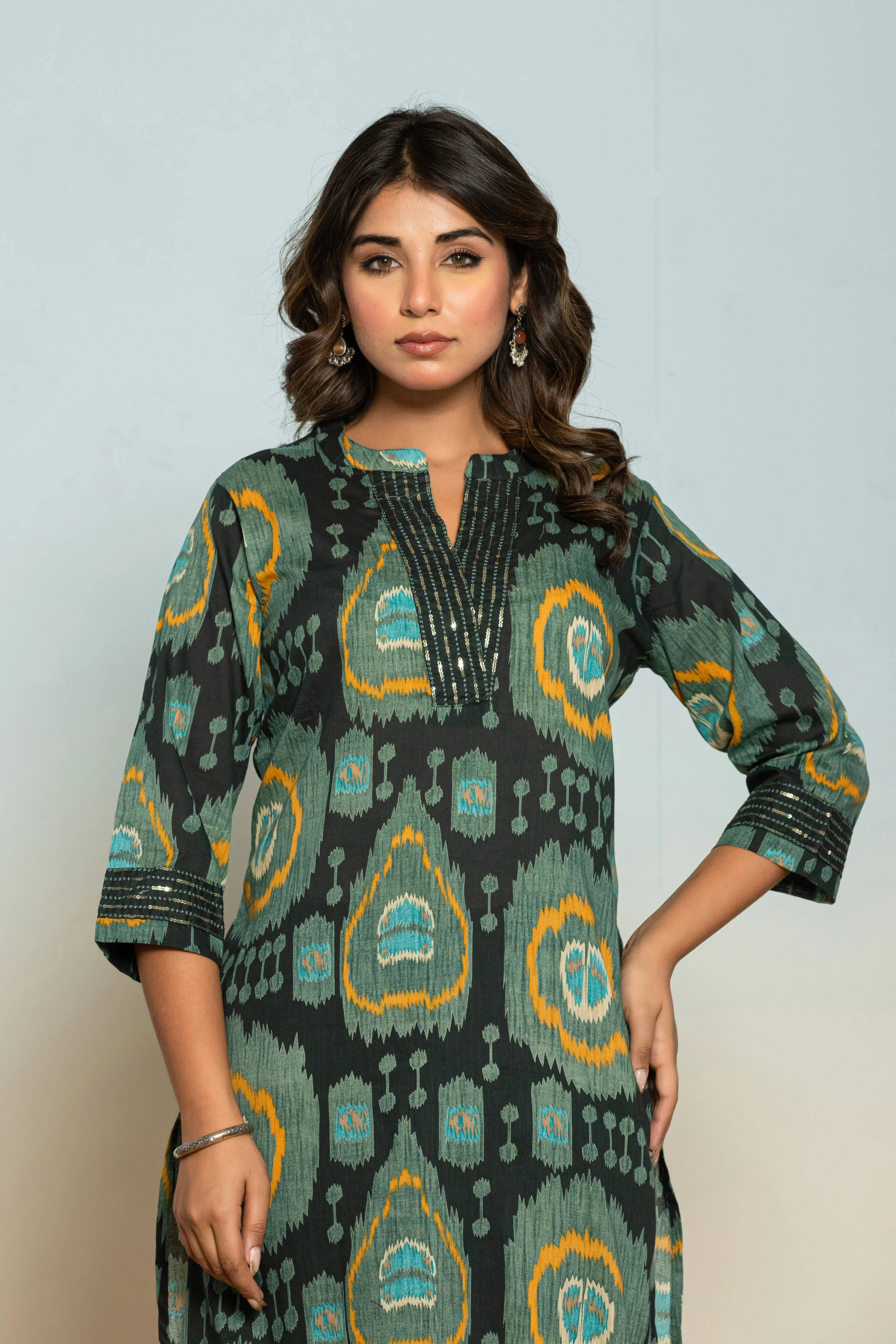 Hardik Kaitoke Ikat Printed Cotton Kurta Pant Set - Image 2