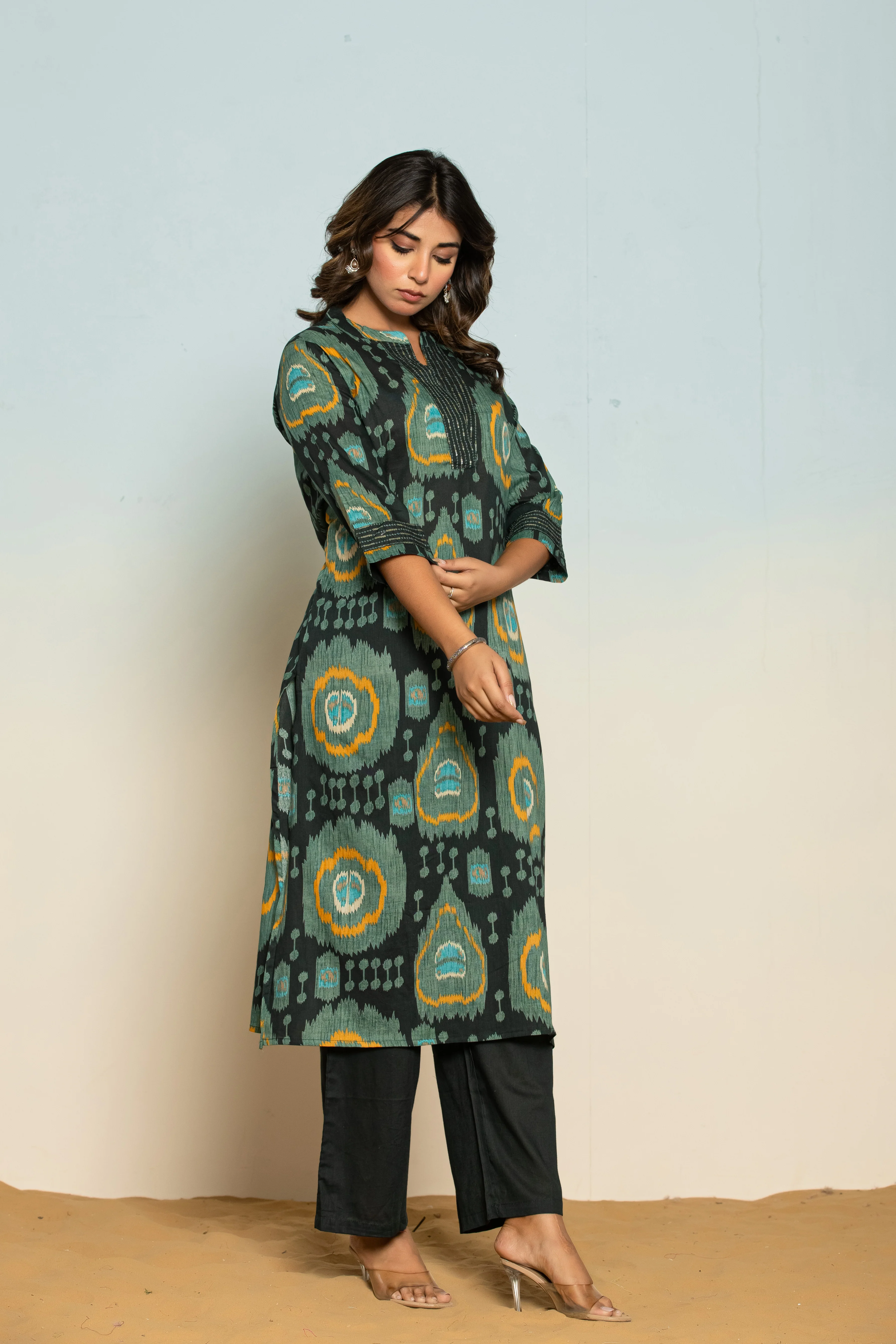 Hardik Kaitoke Ikat Printed Cotton Kurta Pant Set - Image 3