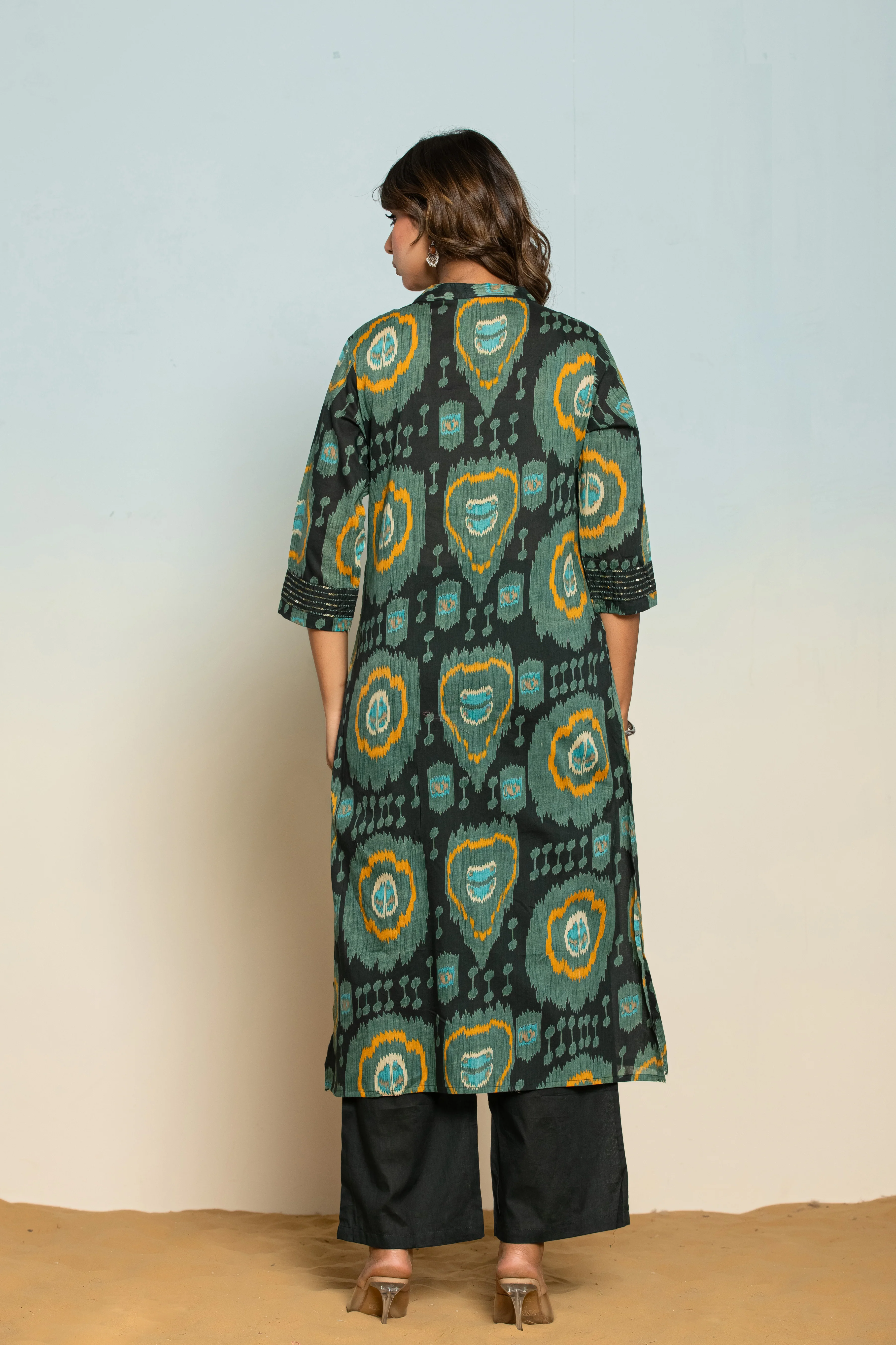 Hardik Kaitoke Ikat Printed Cotton Kurta Pant Set - Image 4