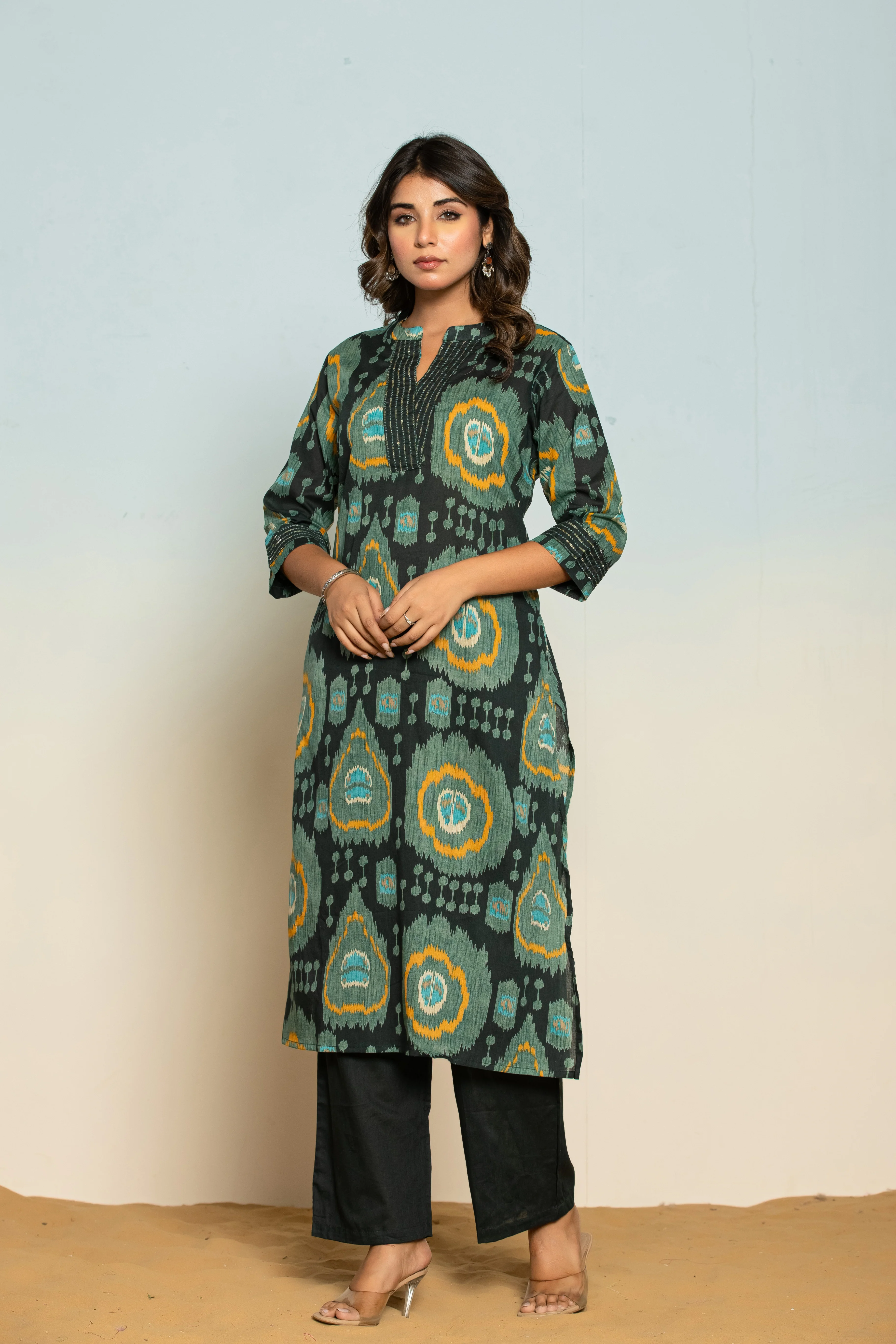 Hardik Kaitoke Ikat Printed Cotton Kurta Pant Set - Image 6