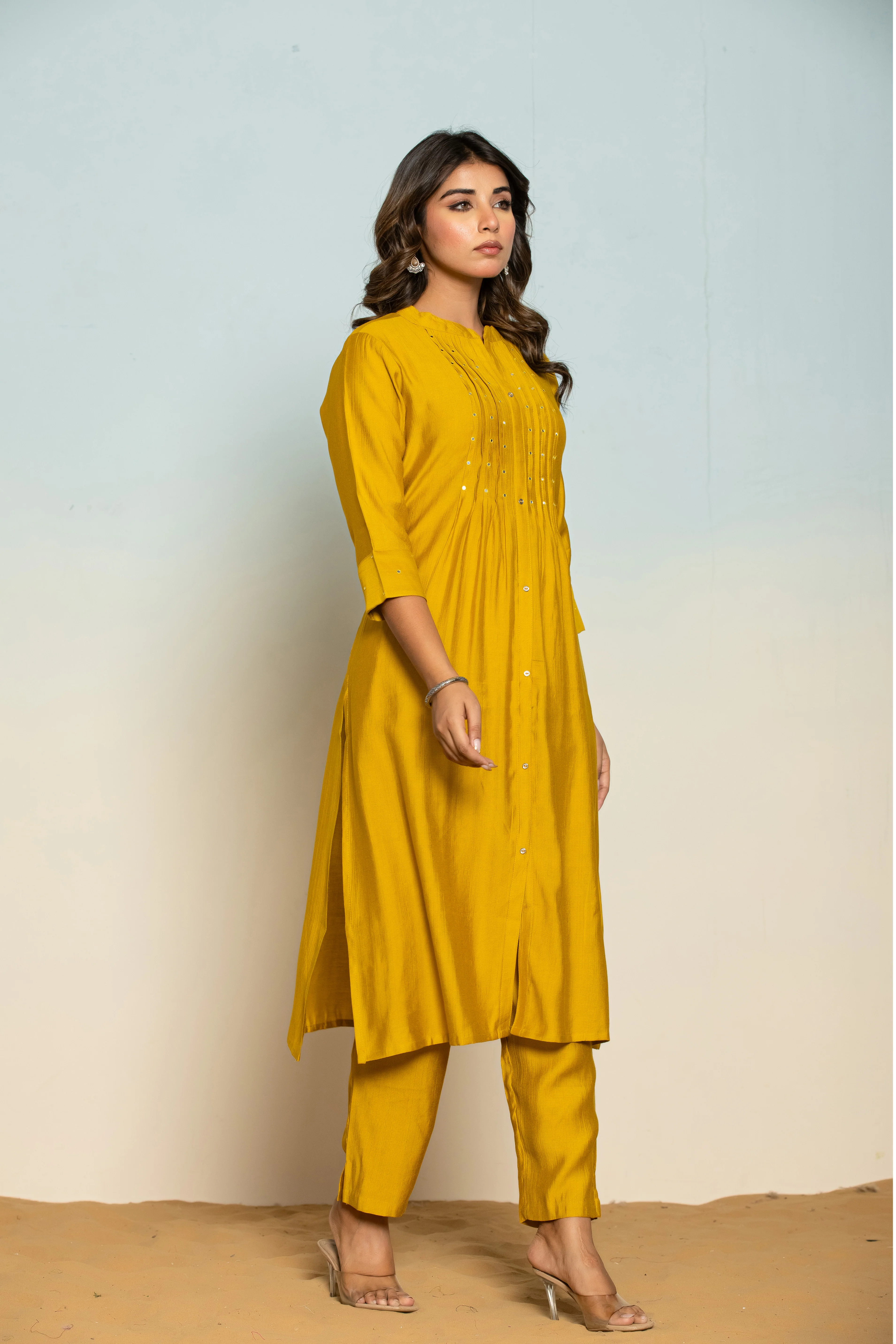 Mika Canary Kurta Pant Set - Image 4