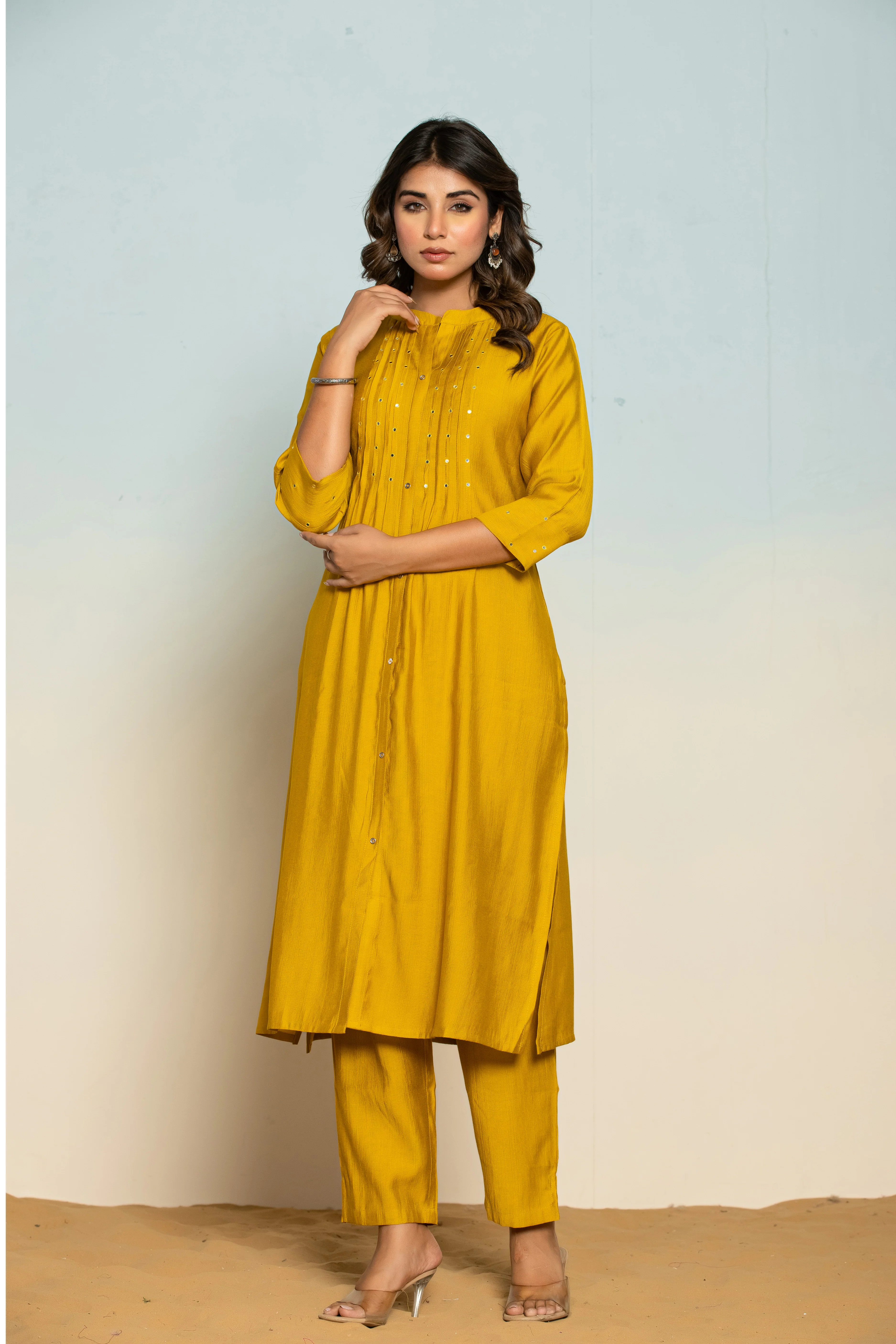 Mika Canary Kurta Pant Set - Image 5