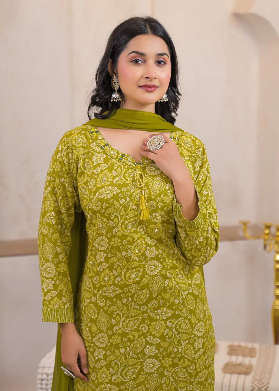 Shanti Mossy Printed Work Suit Set - Image 2