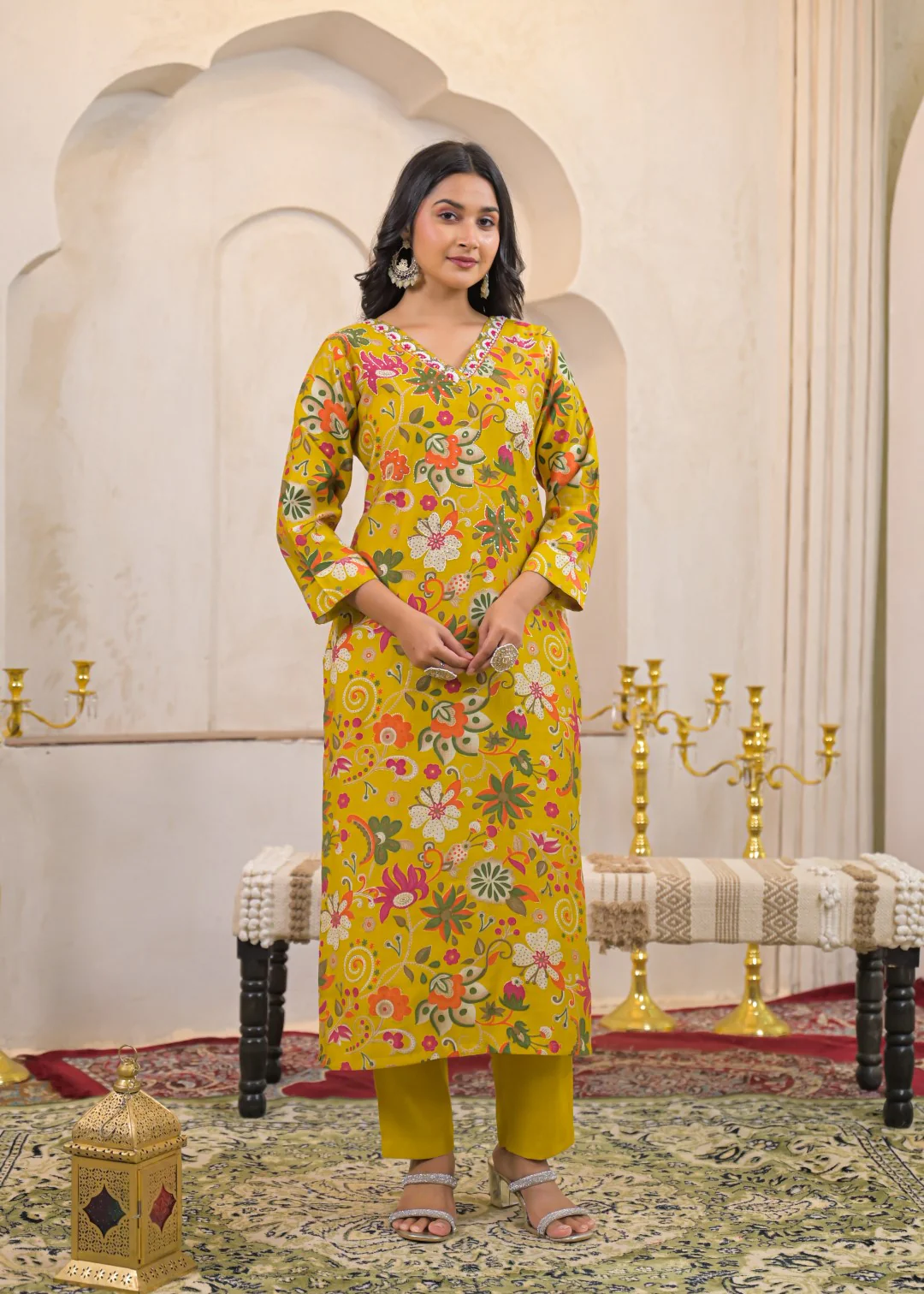Shanti Canary Printed Work Suit Set - Image 3