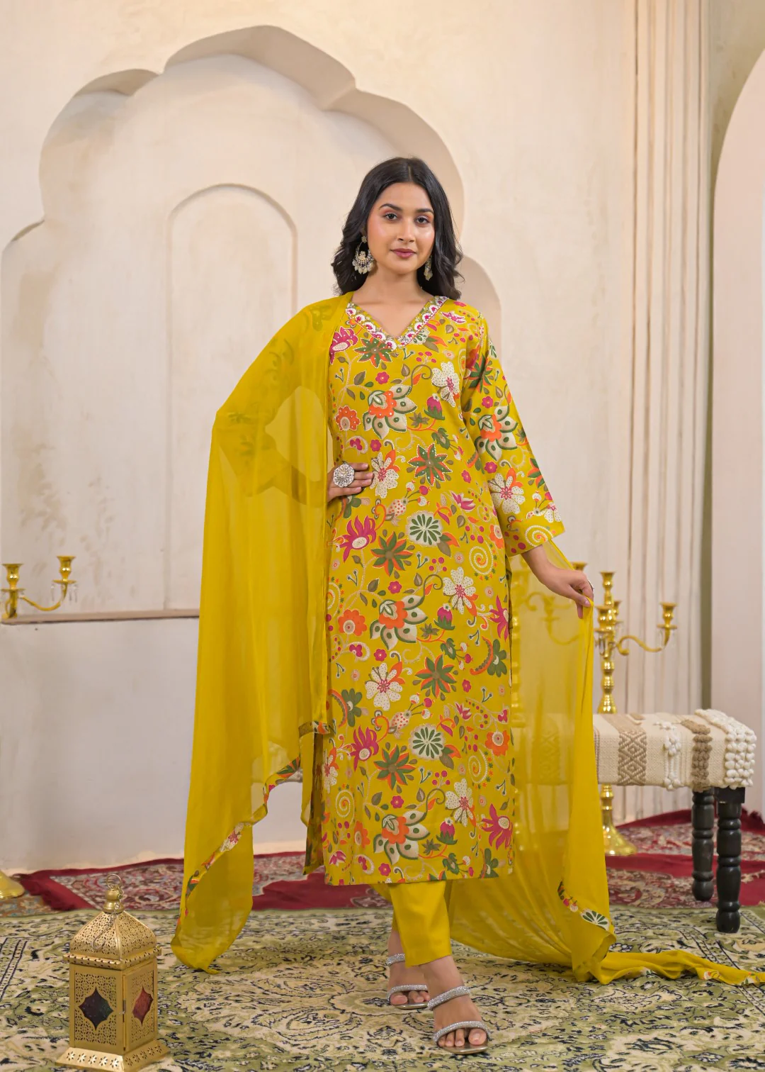 Shanti Canary Printed Work Suit Set - Image 4