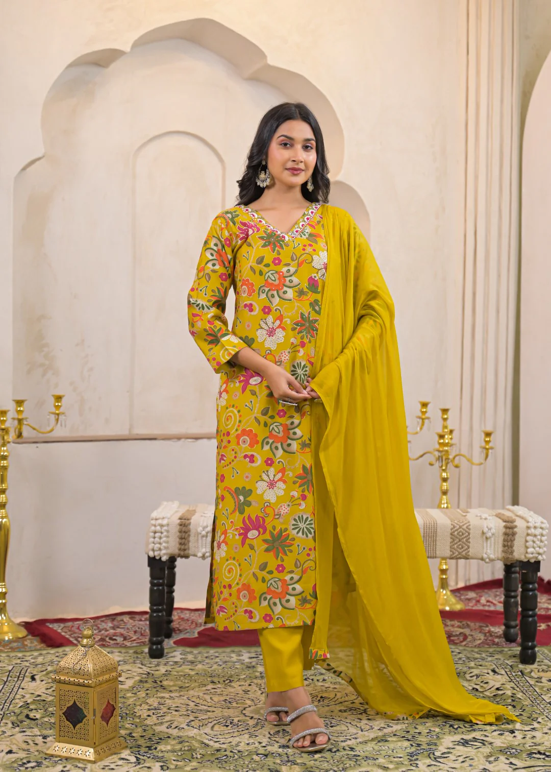 Shanti Canary Printed Work Suit Set - Image 5
