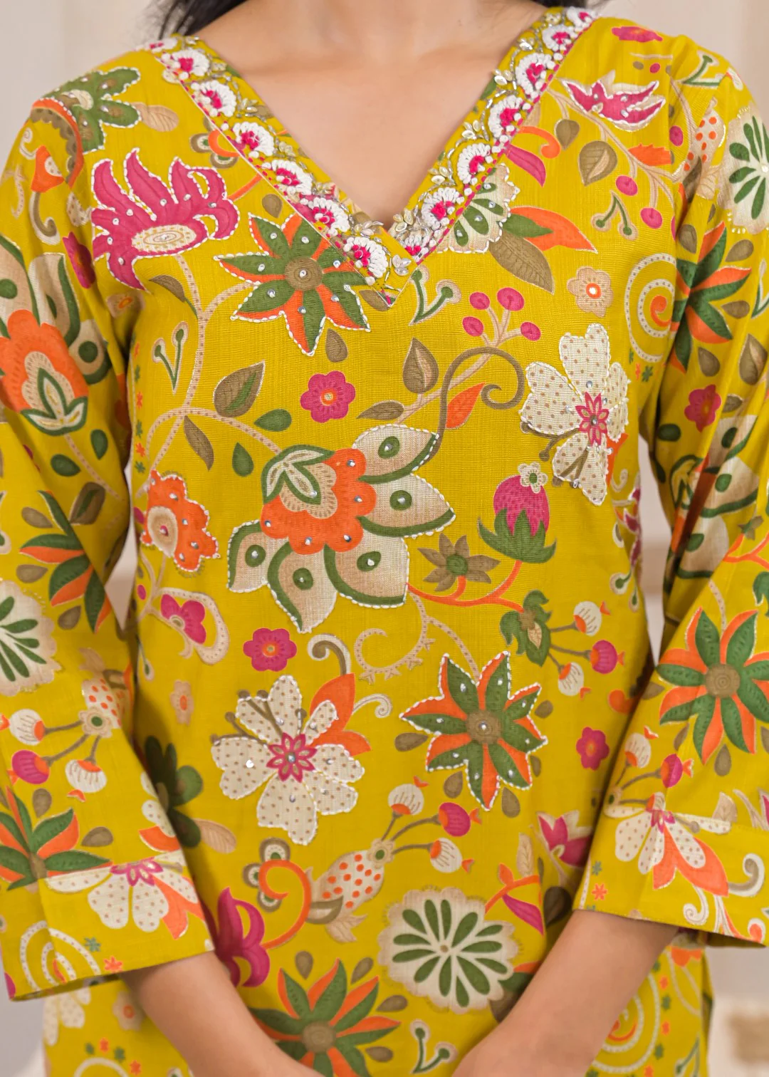Shanti Canary Printed Work Suit Set - Image 7