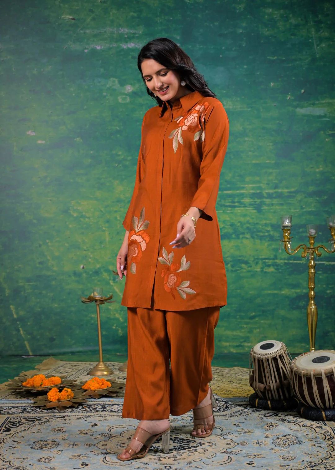 Shanti Apricot Embroidered Co-ord Set - Image 4