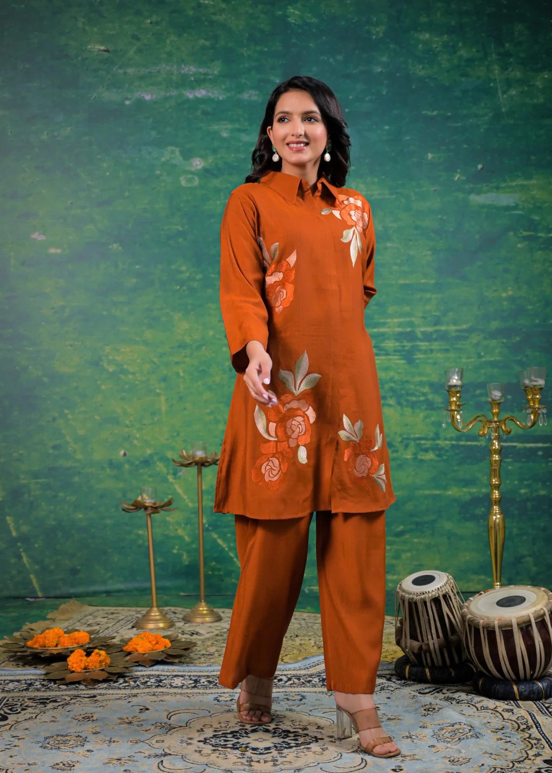 Shanti Apricot Embroidered Co-ord Set - Image 5