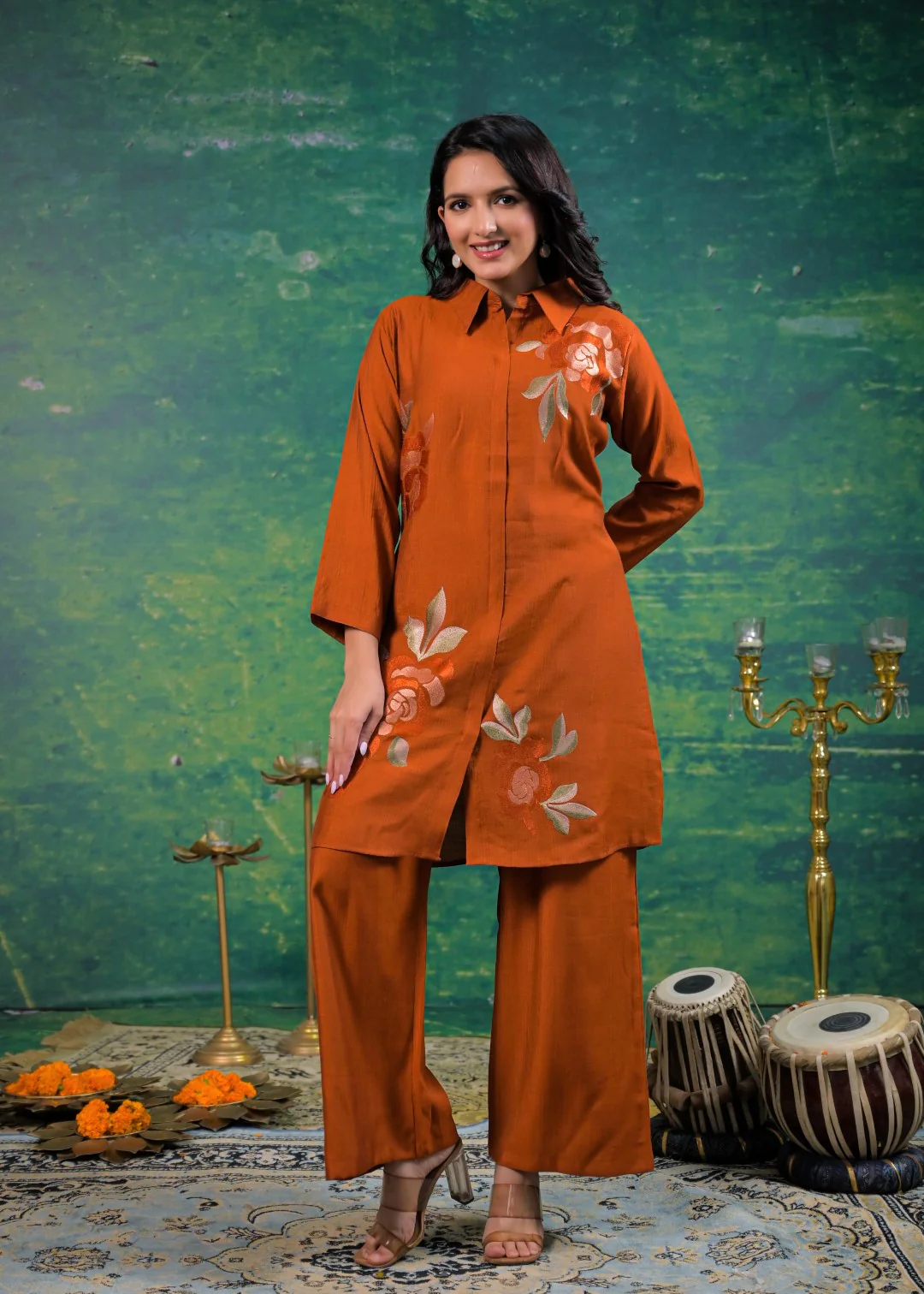 Shanti Apricot Embroidered Co-ord Set - Image 6