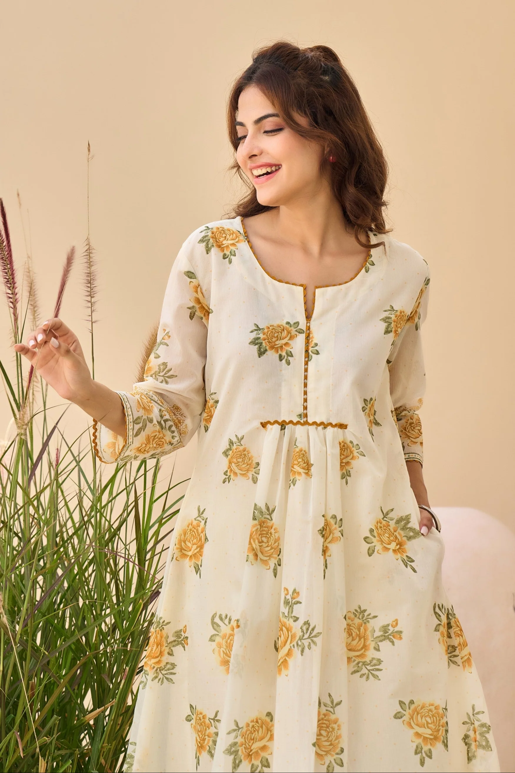 Tiara marigold cotton kurta pant set - Image 2