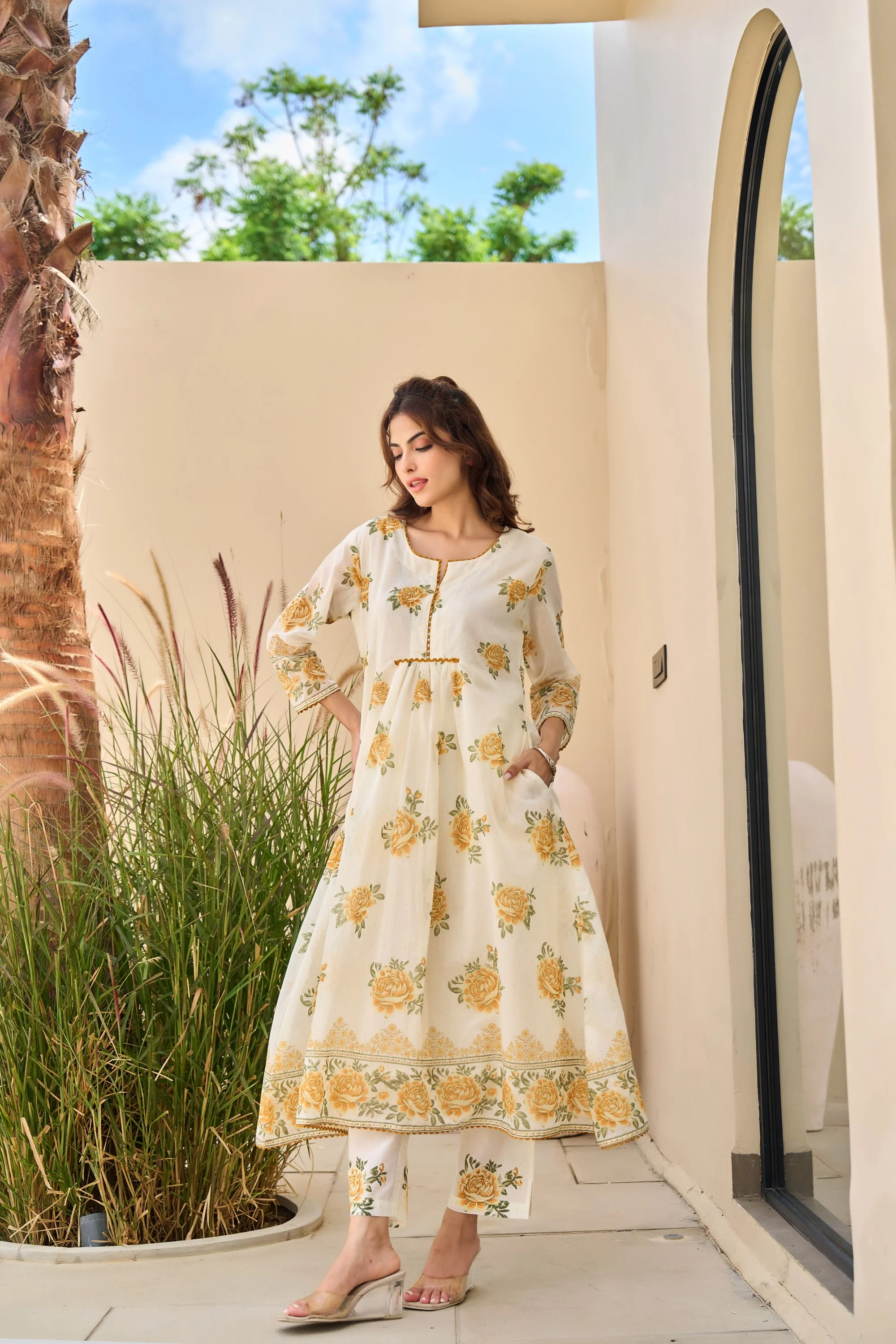 Tiara marigold cotton kurta pant set - Image 4