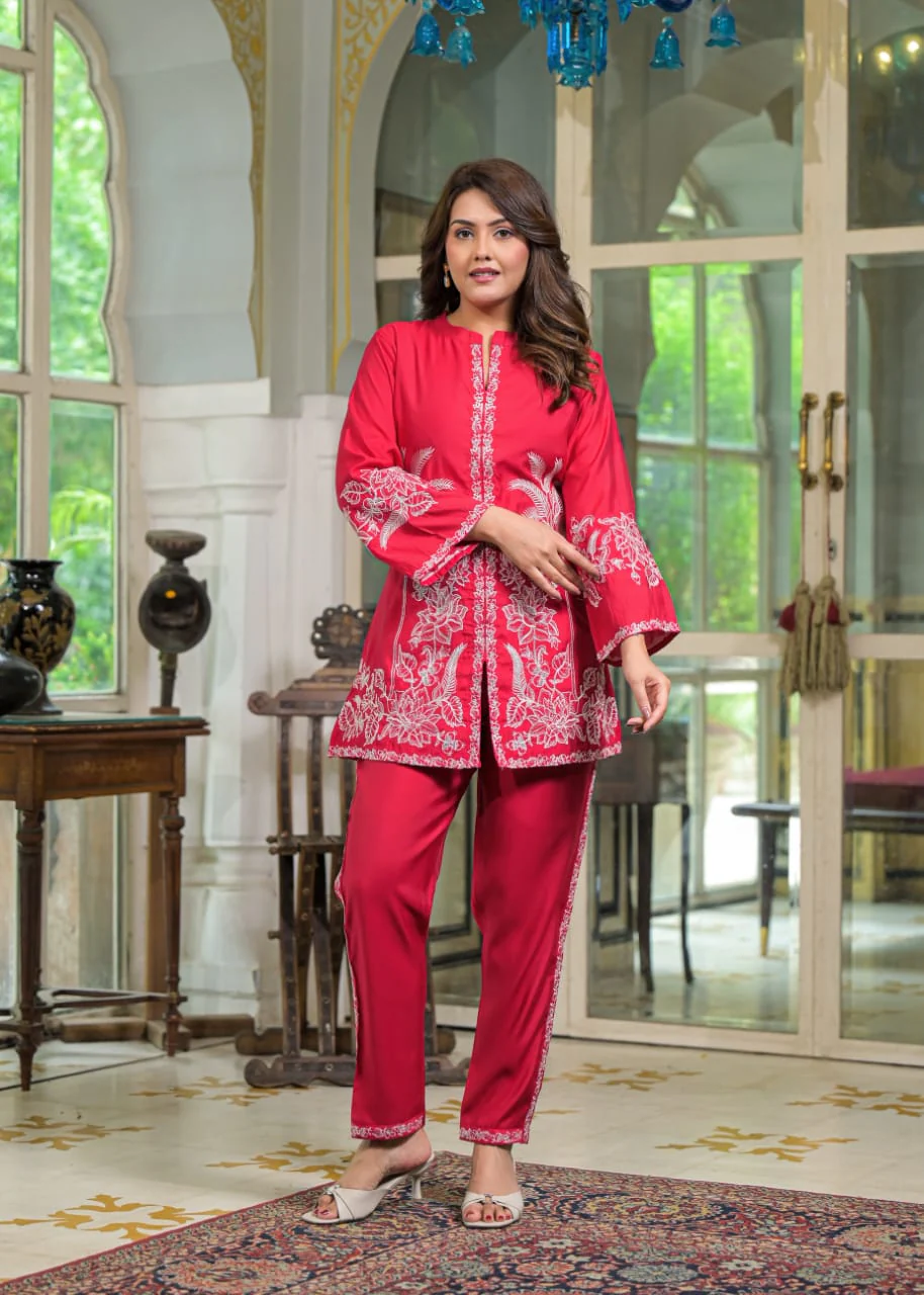 Sanmati scarlet Cotton embroidery Co-ord Set - Image 3