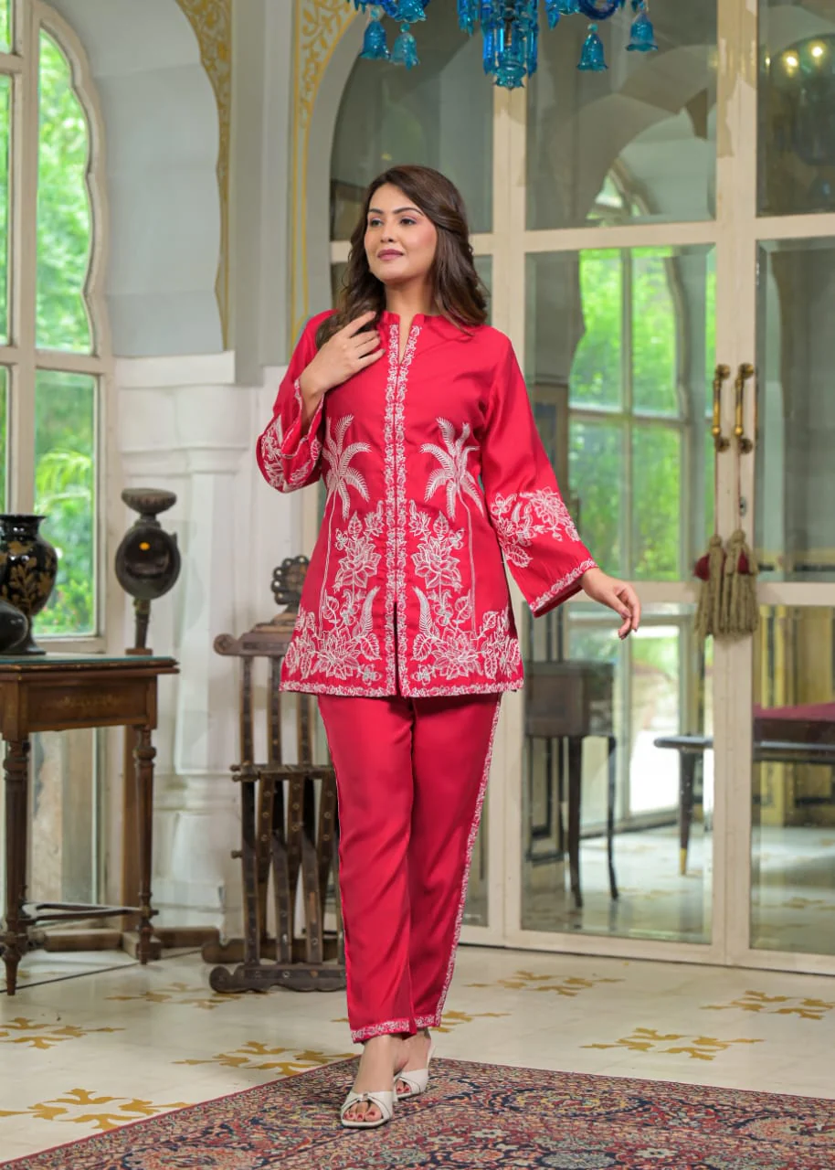 Sanmati scarlet Cotton embroidery Co-ord Set - Image 4
