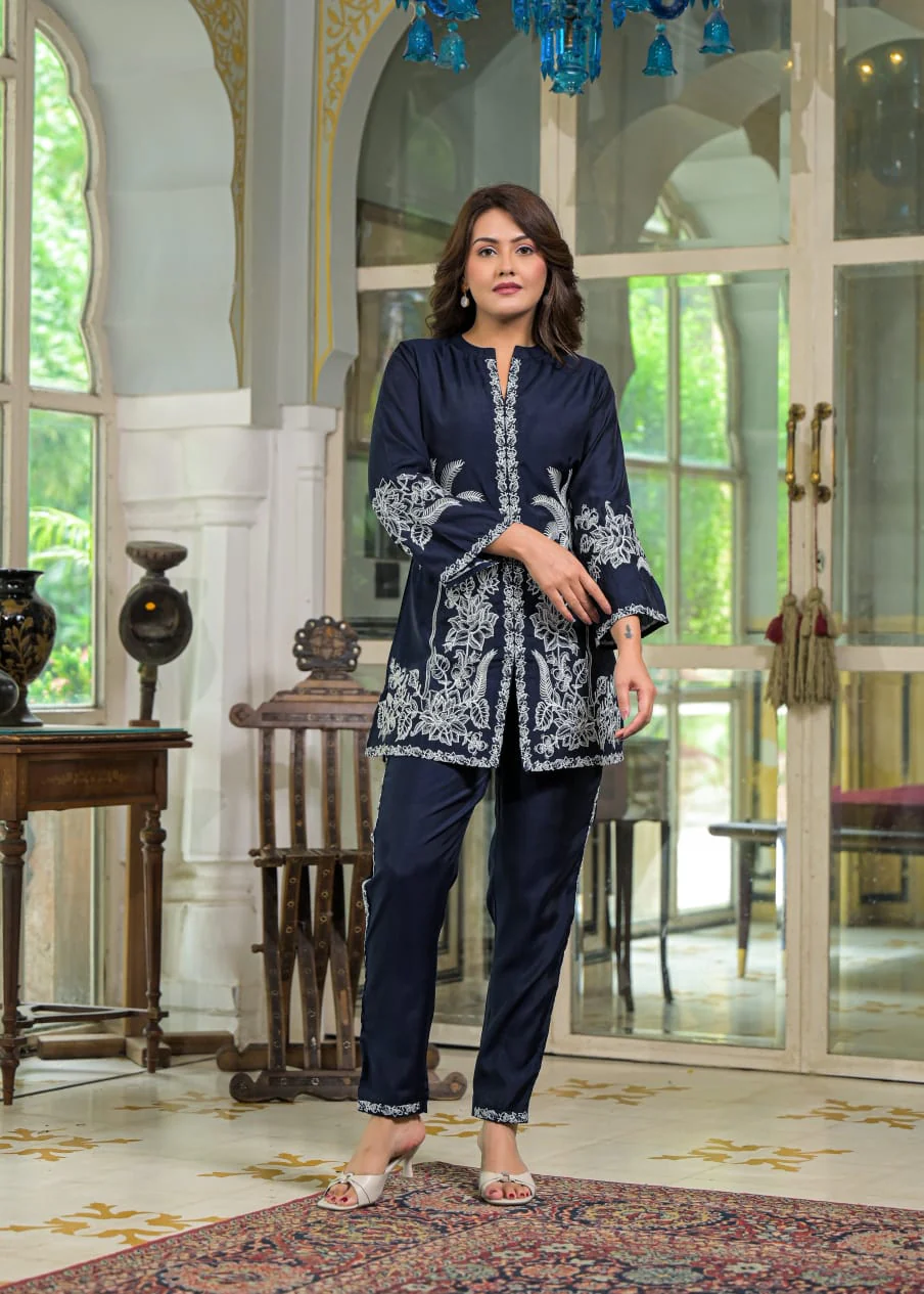 Sanmati Azure embroidery cotton co-ord set - Image 3