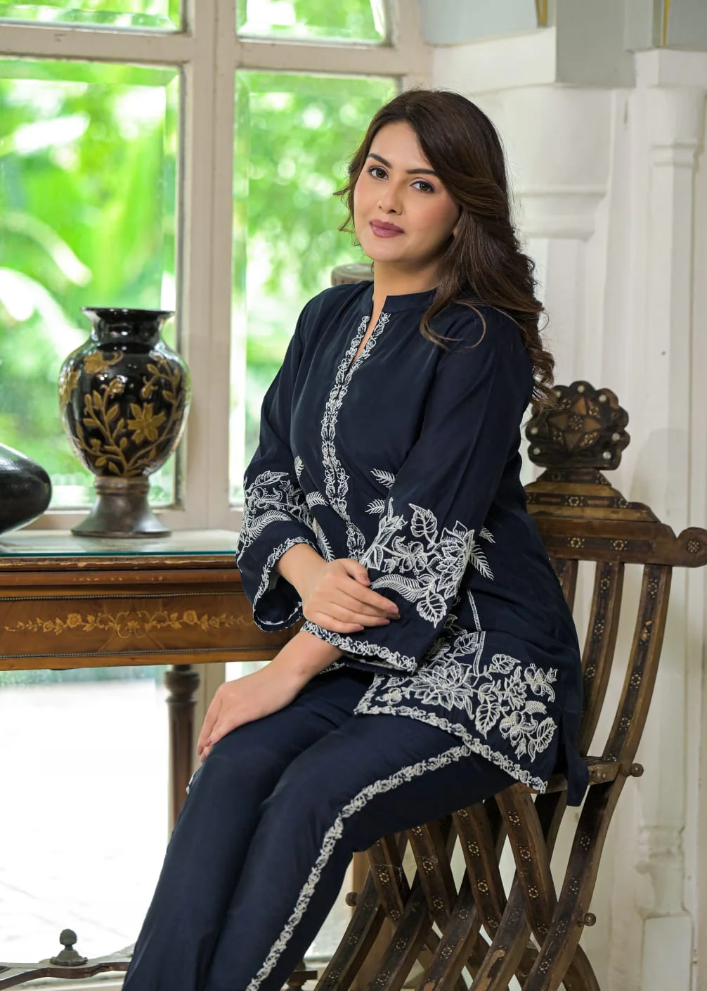 Sanmati Azure embroidery cotton co-ord set - Image 4