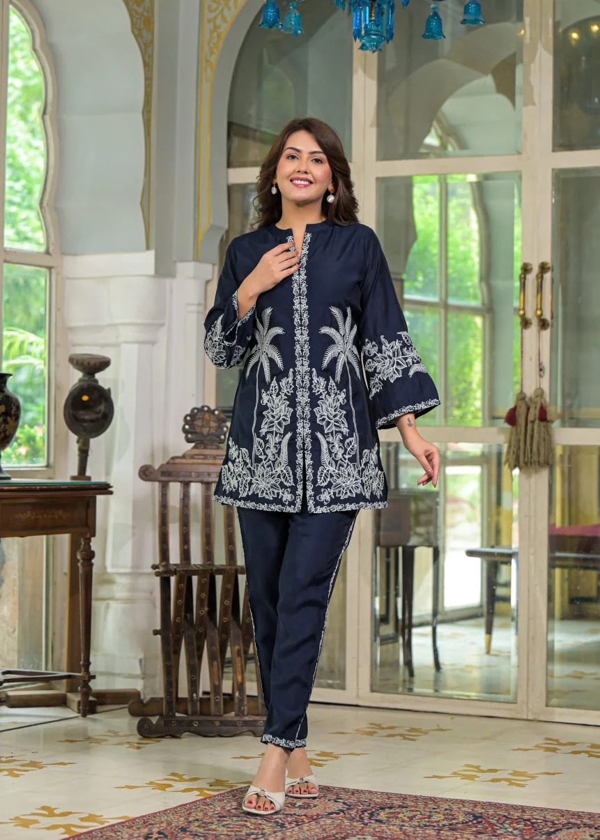 Sanmati Azure embroidery cotton co-ord set - Image 6