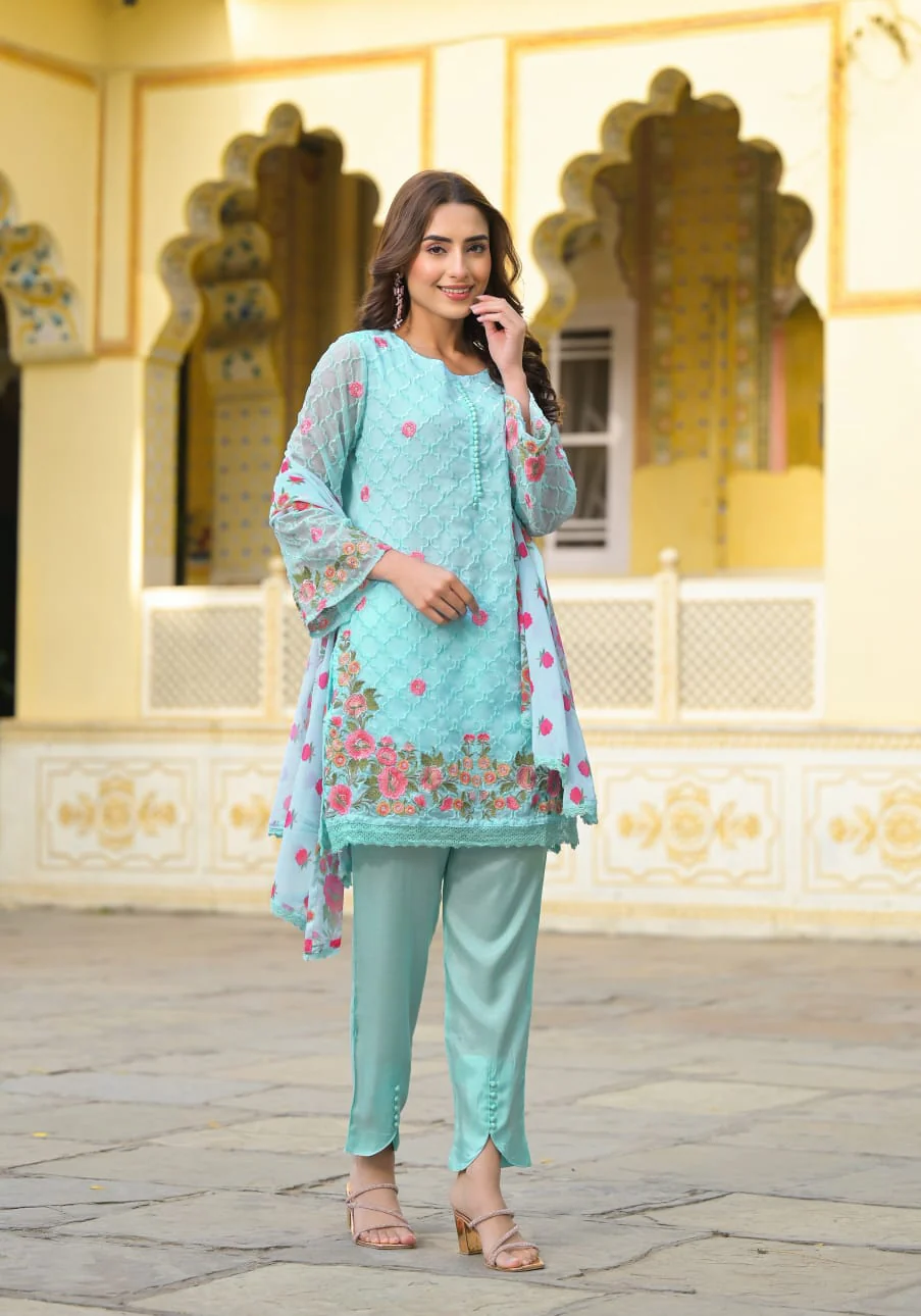 Sanmati Aqua cotton suit set - Image 4