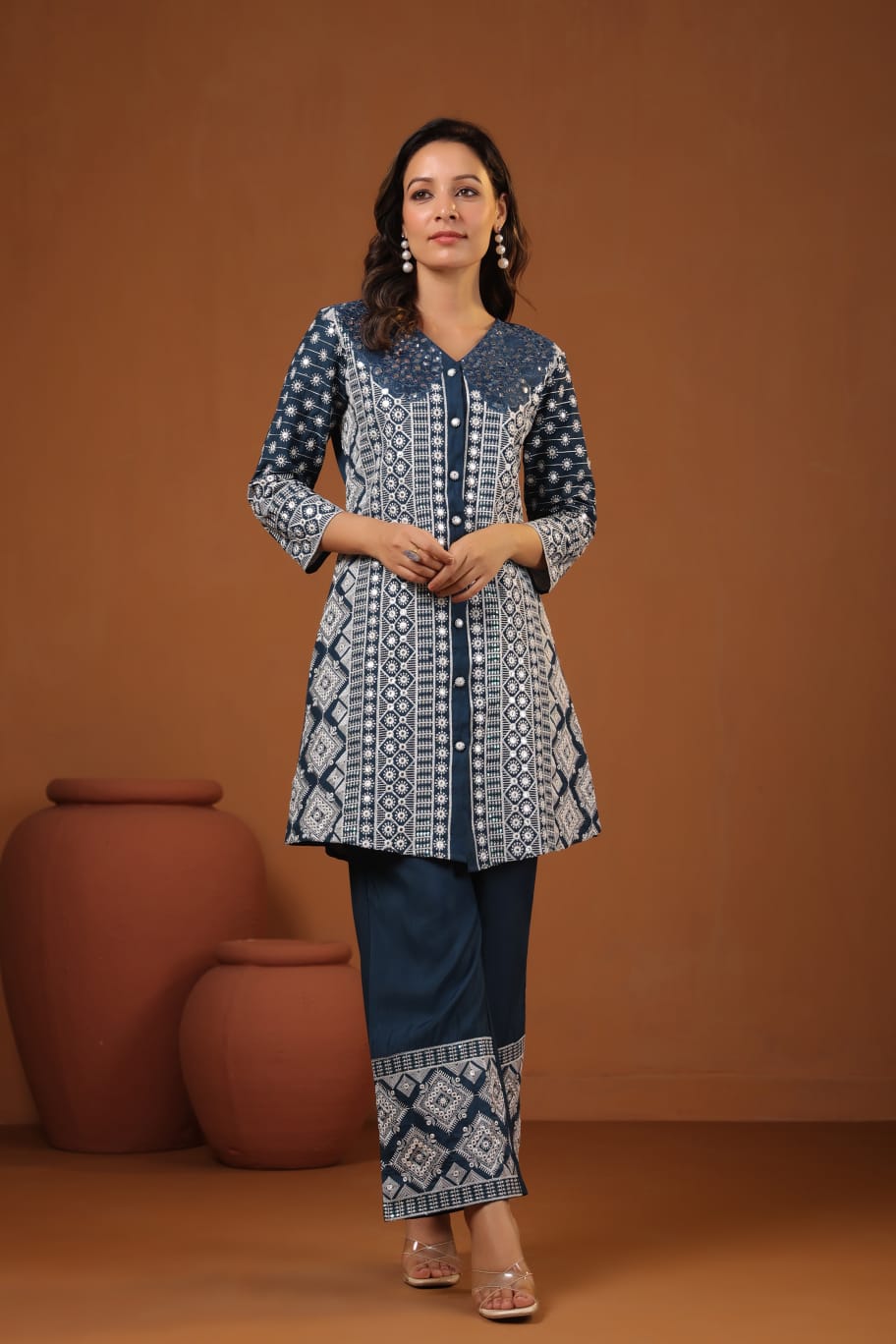 Sanmati Mirage embroidery cotton co-ord set - Image 4
