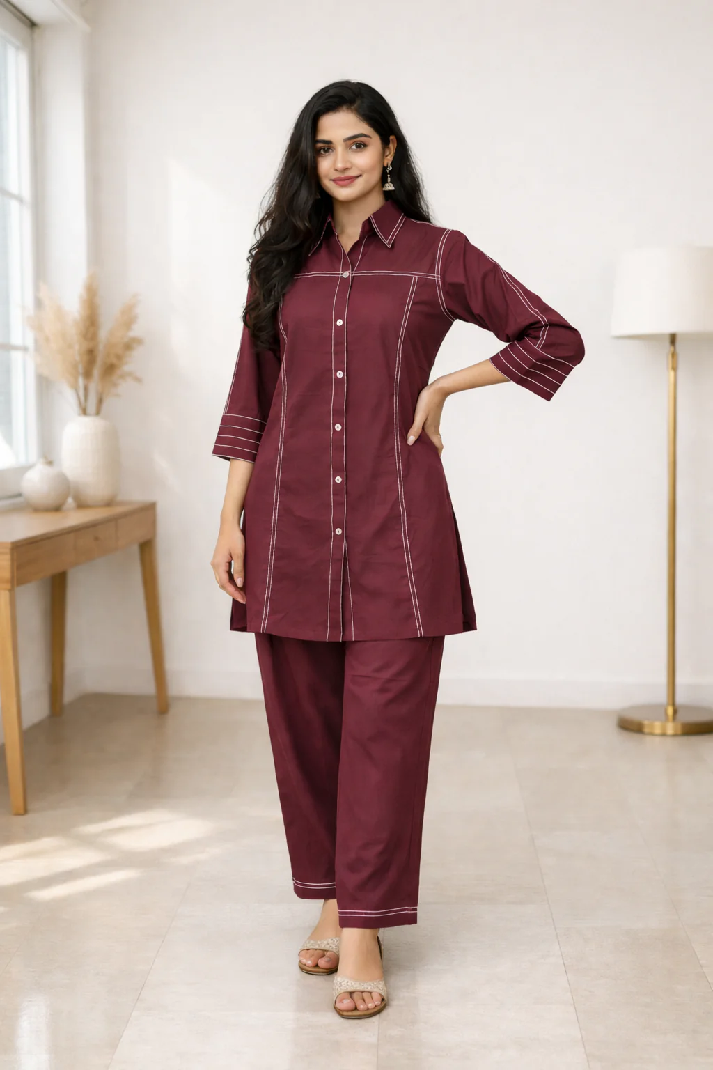 Akshara Merlot Cotton Co-ord Set - Image 4