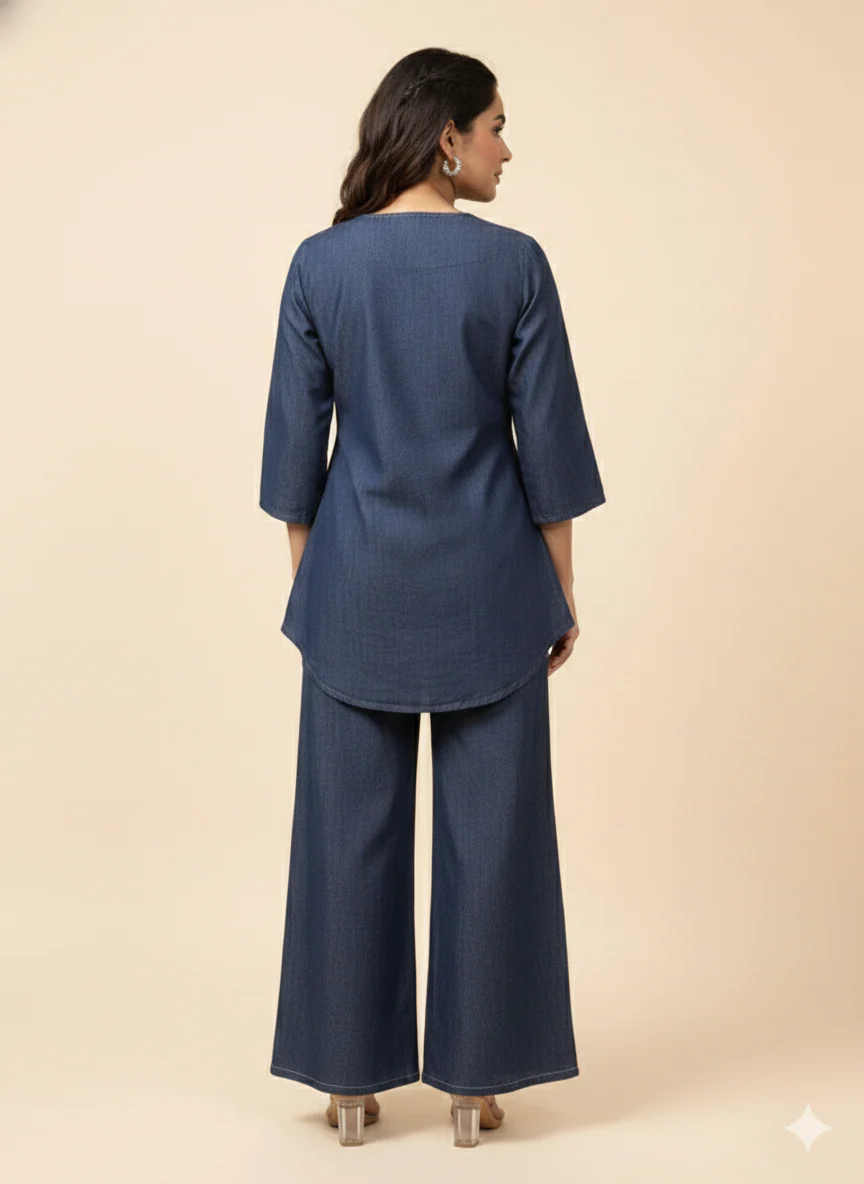 Prisha royal embroidery denim co-ord set - Image 3