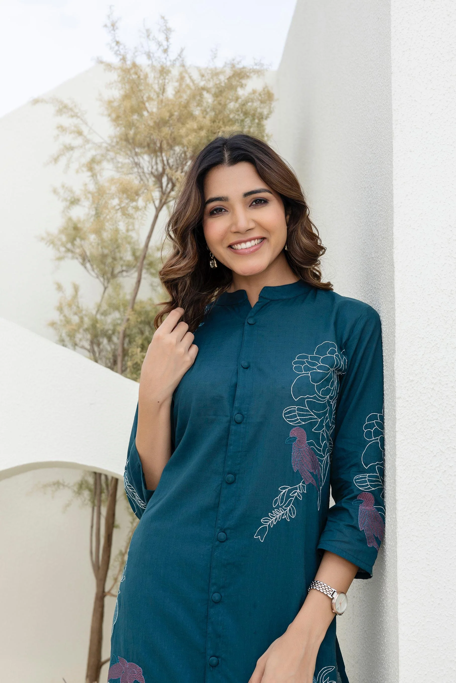 Mokabara Fern Embroidered Cotton Kurta Pant Set - Image 6