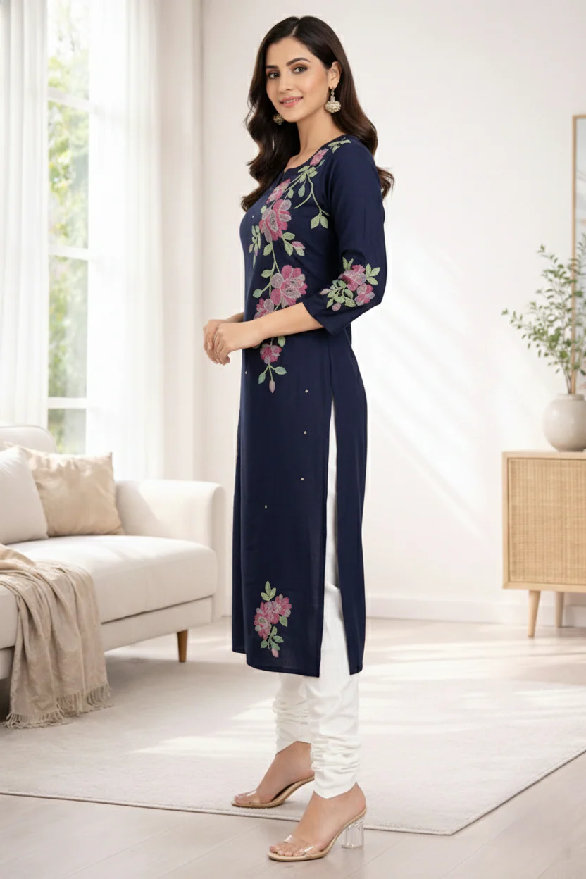 Sarvari Navy Embroidered Kurti - Image 5