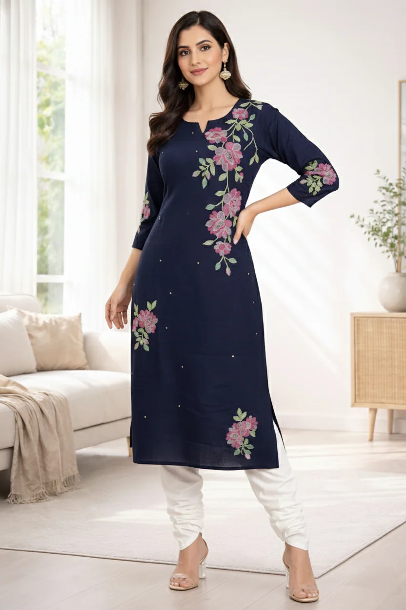 Sarvari Navy Embroidered Kurti - Image 6