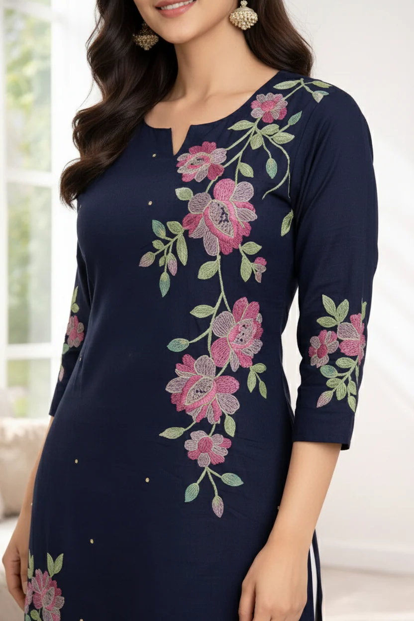 Sarvari Navy Embroidered Kurti - Image 7